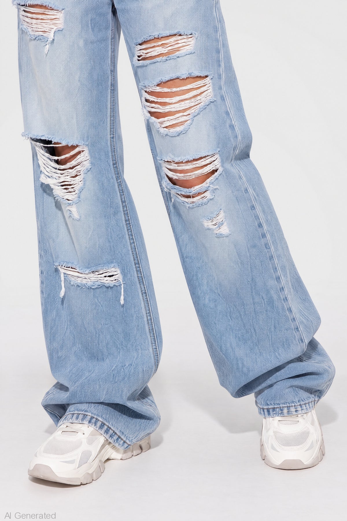 Alt View 4. Brooklyn Ripped Low Rise Baggy Jean - Light Denim Blue