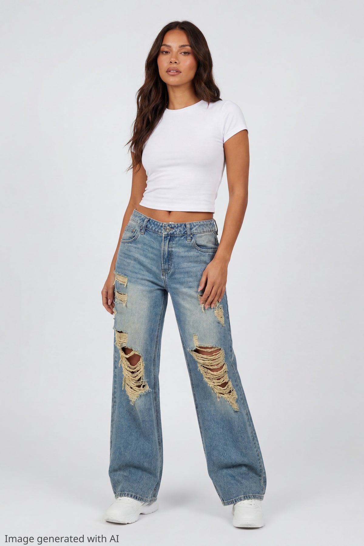 Brooklyn Ripped Low Rise Baggy Medium Jean - Pacific Blue