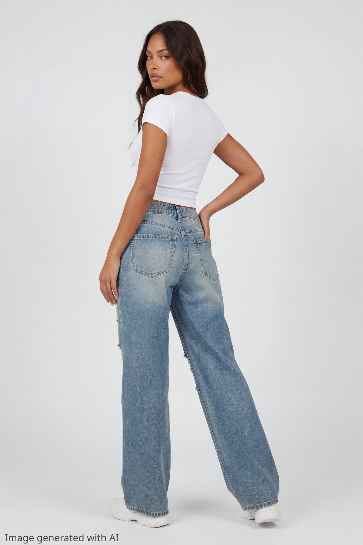 Alt View 2. Brooklyn Ripped Low Rise Baggy Medium Jean - Pacific Blue