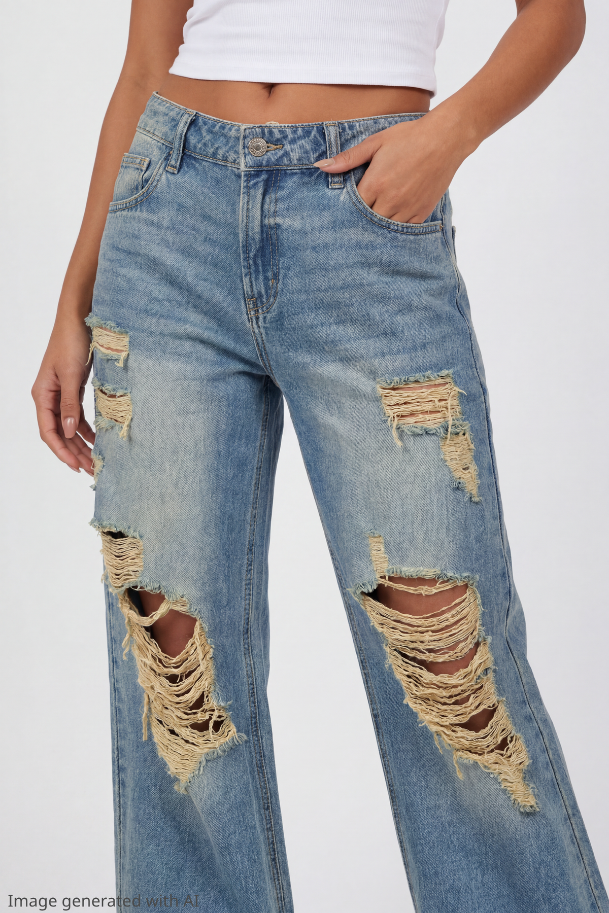 Alt View 3. Brooklyn Ripped Low Rise Baggy Medium Jean - Pacific Blue