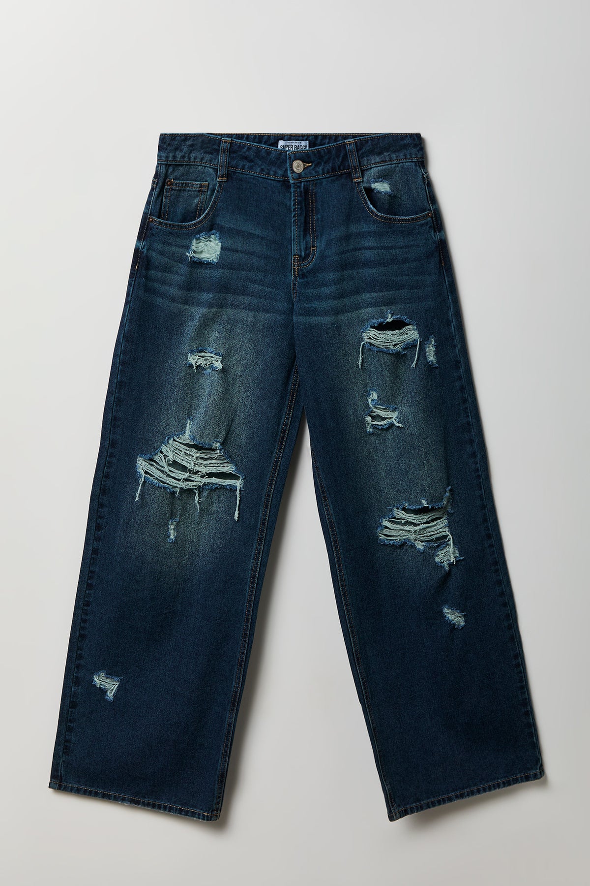 London Ripped Low Rise Super Baggy Dark Jean - Denim Blue