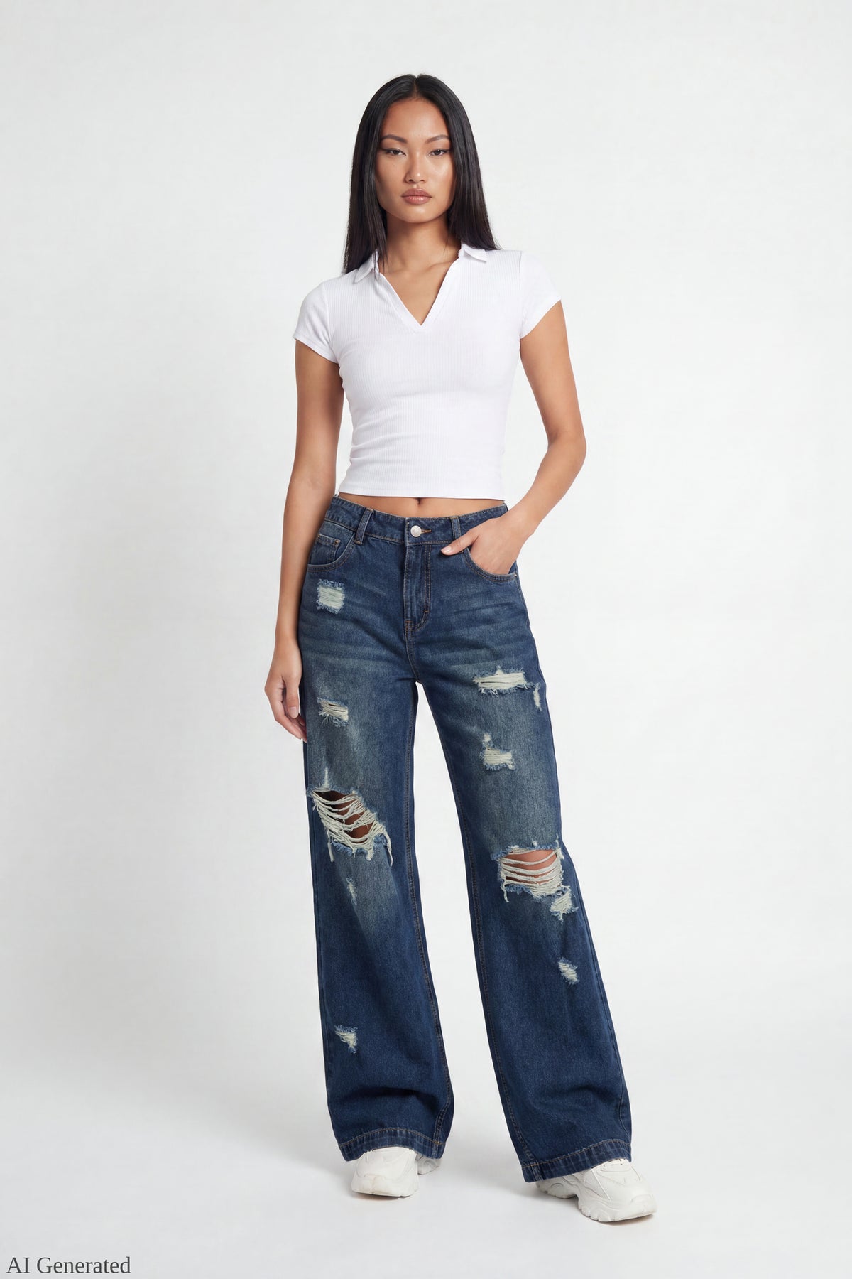 Alt View 2. London Ripped Jean Iris Front - Denim Blue