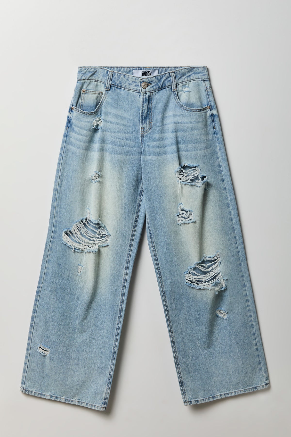 Alt View 4. London Ripped Low Rise Super Baggy Light Jean - Light Denim Blue