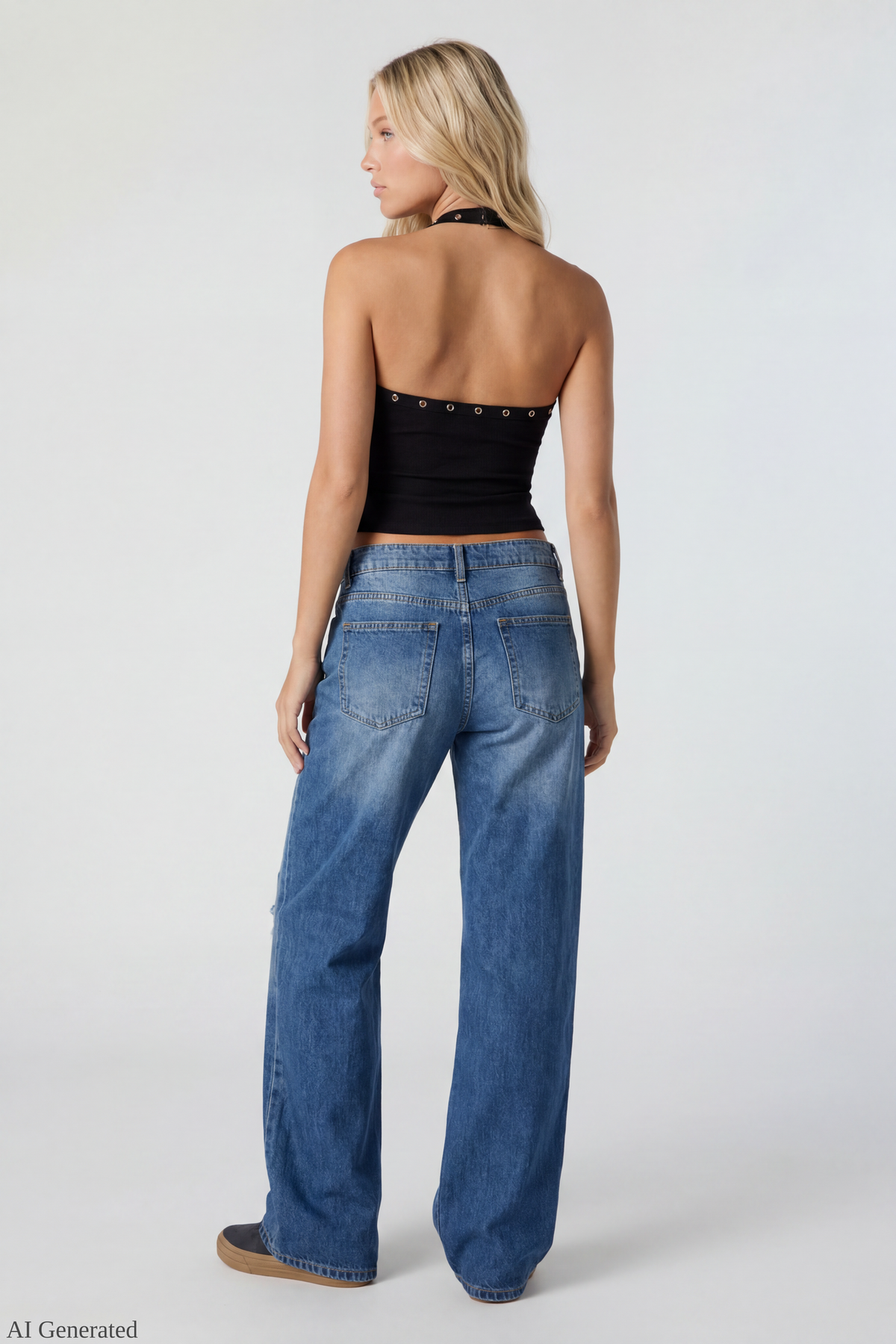Alt View 2. London Ripped Low Rise Super Baggy Medium Jean - Medium Blue