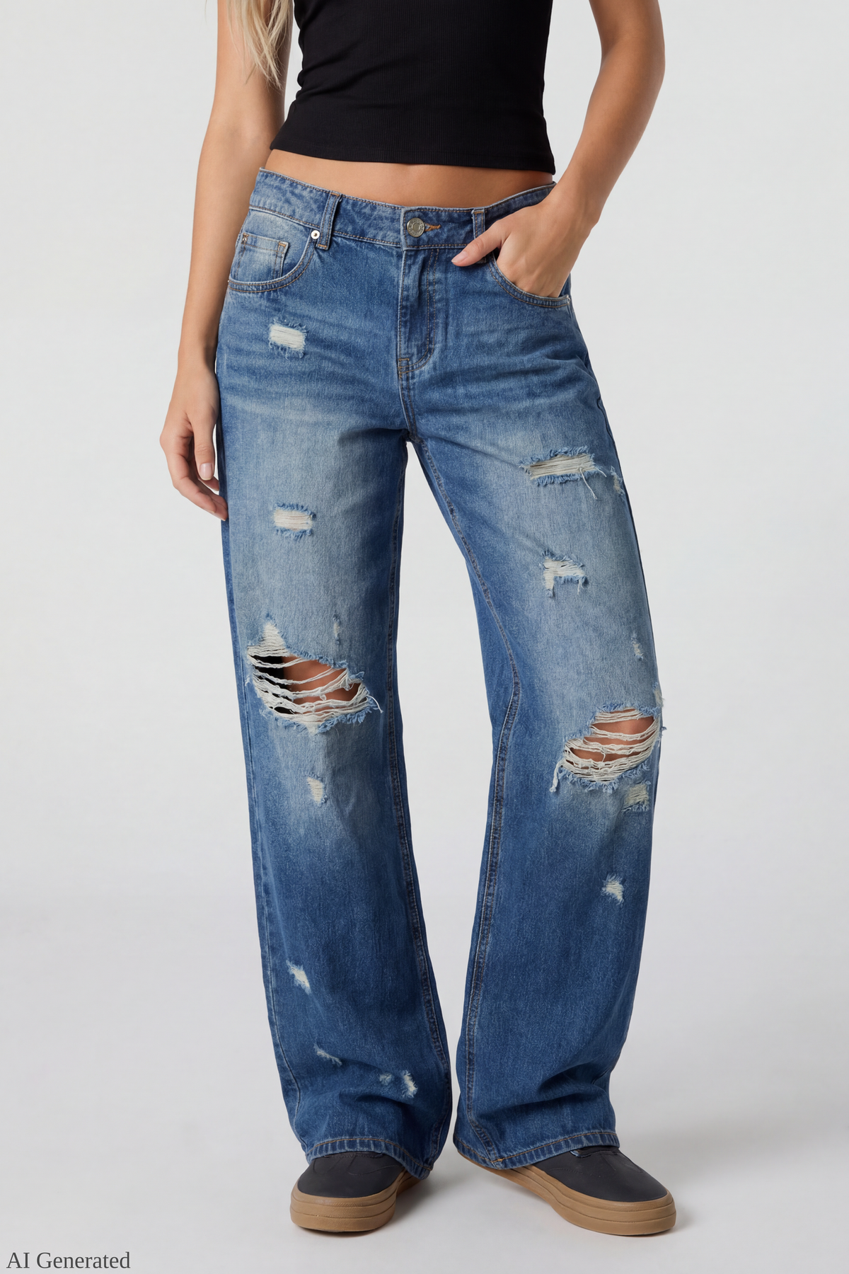 Alt View 3. London Ripped Low Rise Super Baggy Medium Jean - Medium Blue