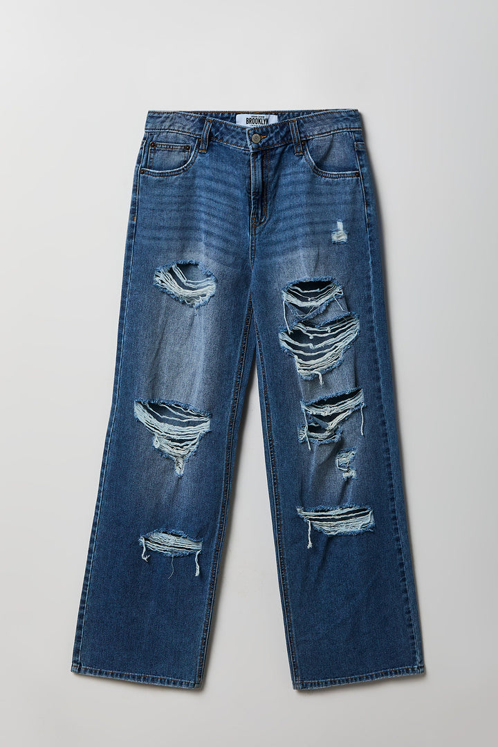 Brooklyn Ripped Low Rise Baggy Dark Jean