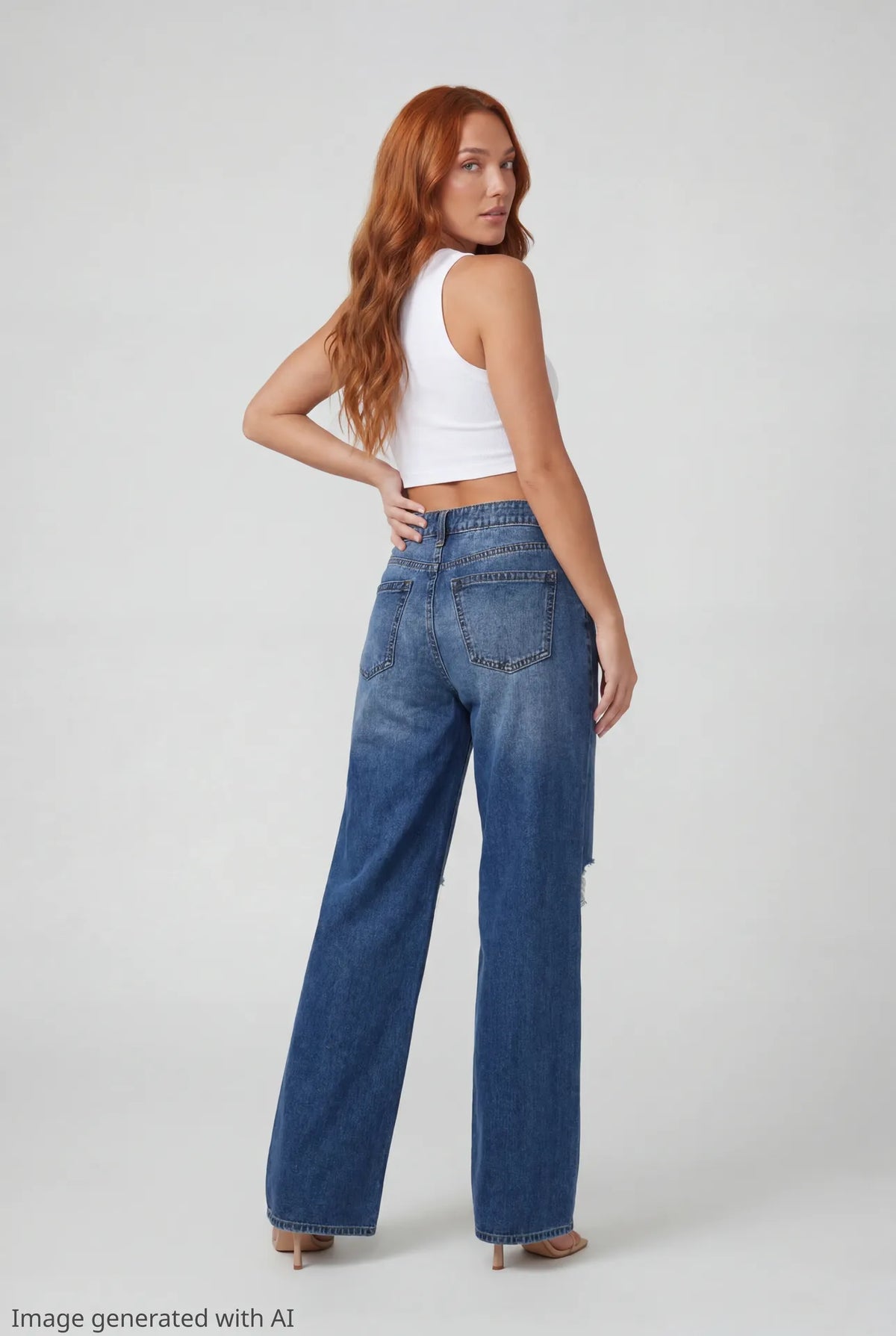 Alt View 2. Brooklyn Ripped Low Rise Baggy Dark Jean - Denim Blue