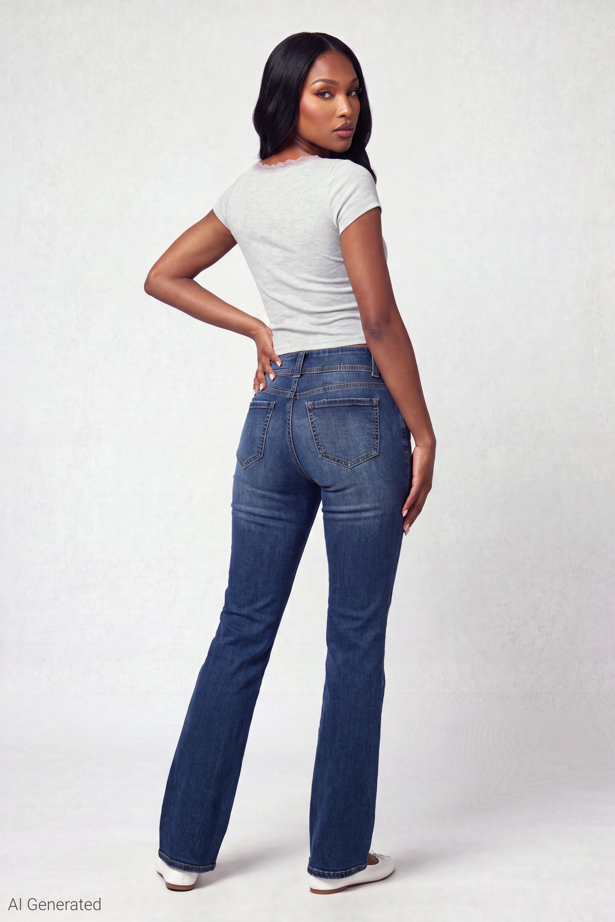 Alt View 2. Stretch Ripped Low Rise Bootcut Jean - Denim Blue
