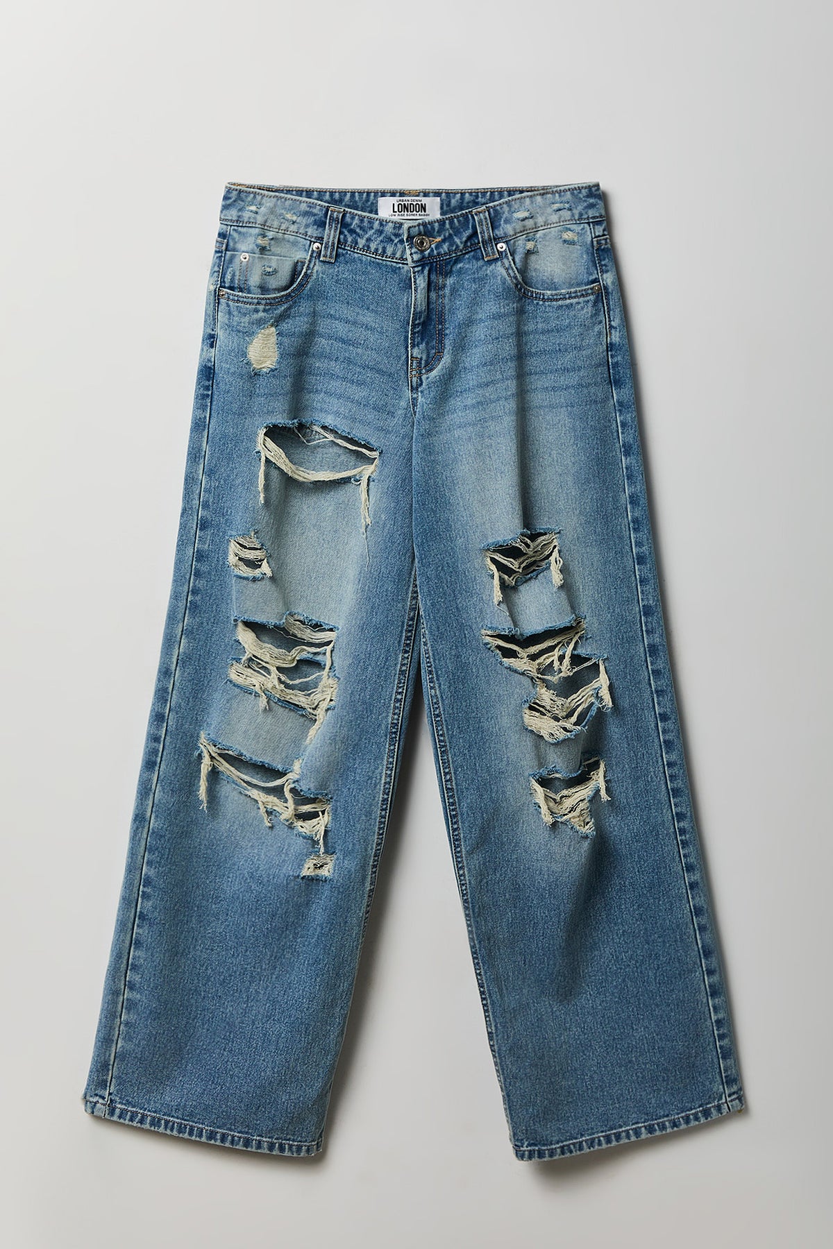 Alt View 4. London Ripped Low Rise Super Baggy Medium Jean - Medium Blue