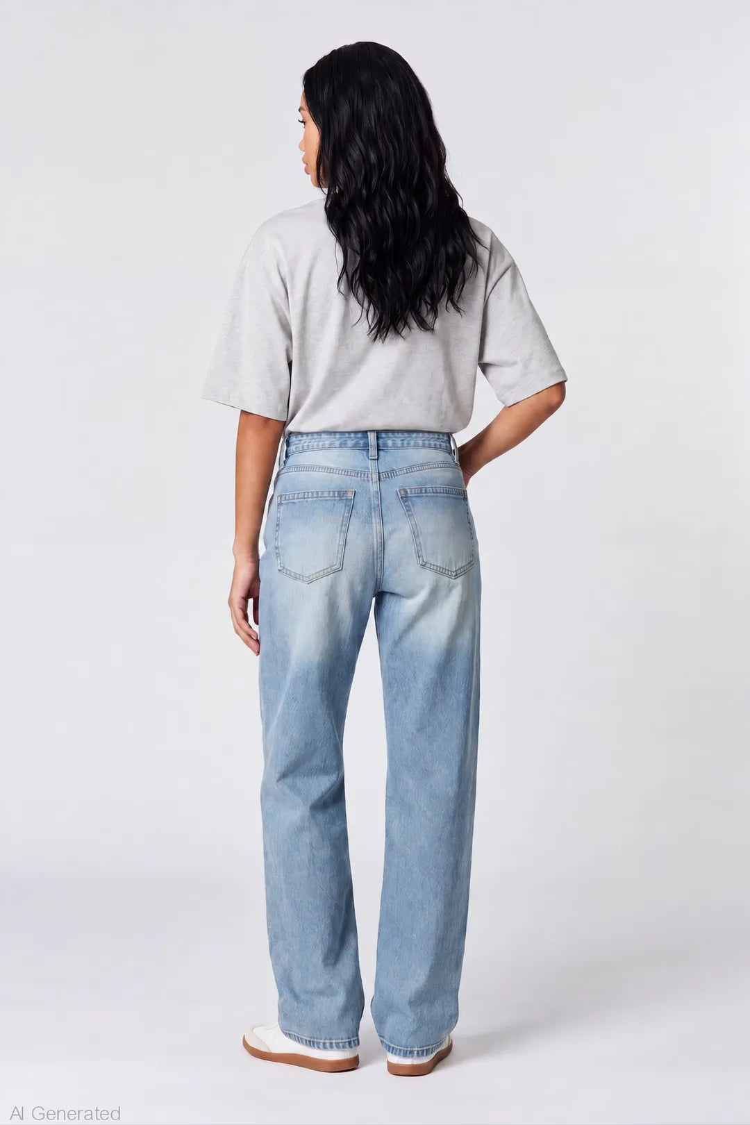 Alt View 2. Brooklyn Ripped Low Rise Baggy Jean - Light Denim Blue