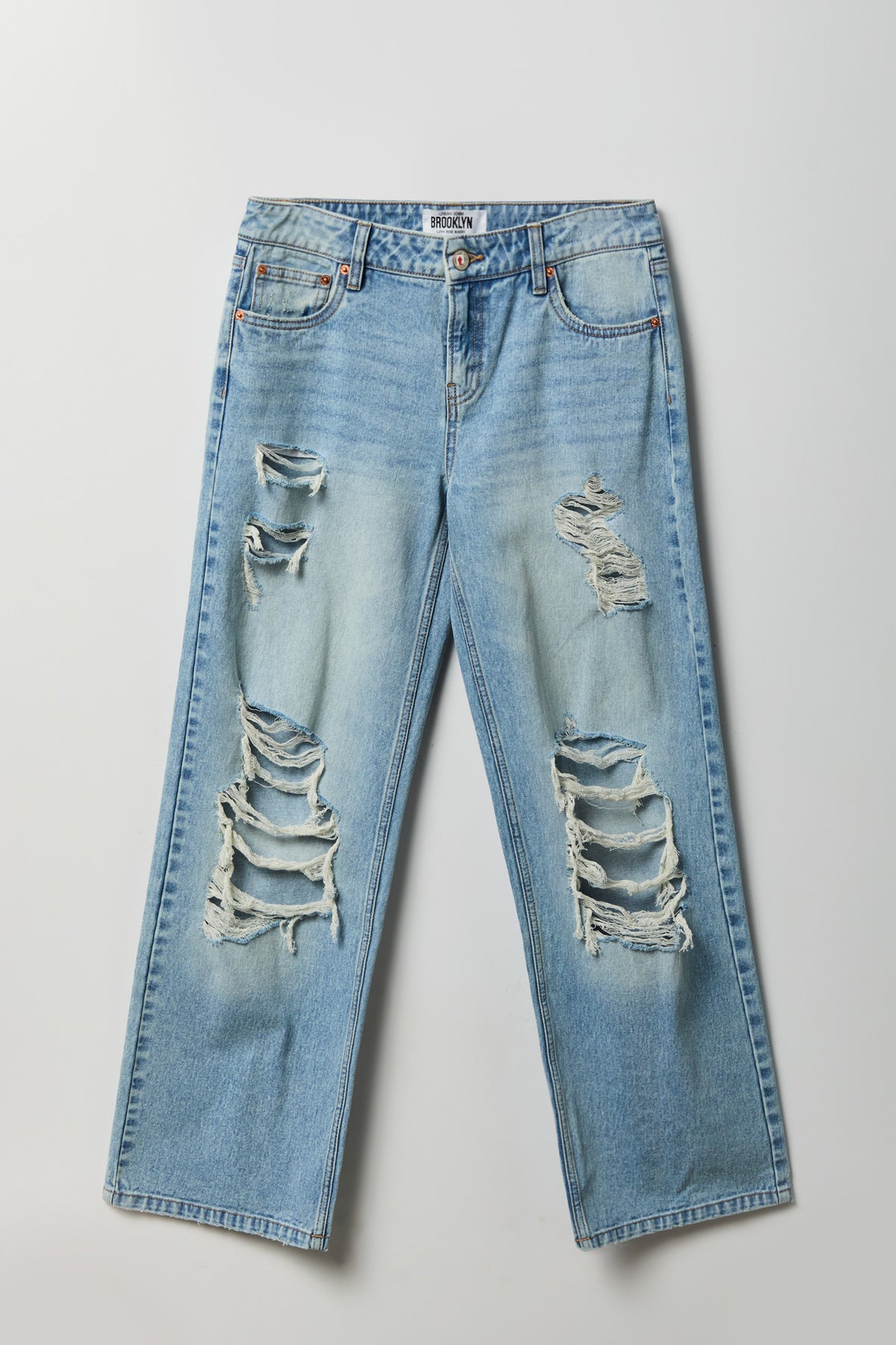 Brooklyn Ripped Low Rise Baggy Jean - Light Denim Blue