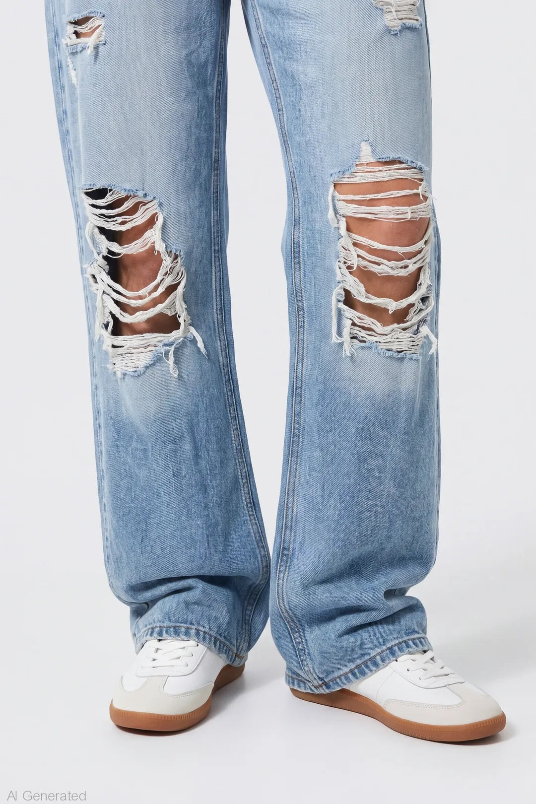 Alt View 4. Brooklyn Ripped Low Rise Baggy Jean - Light Denim Blue