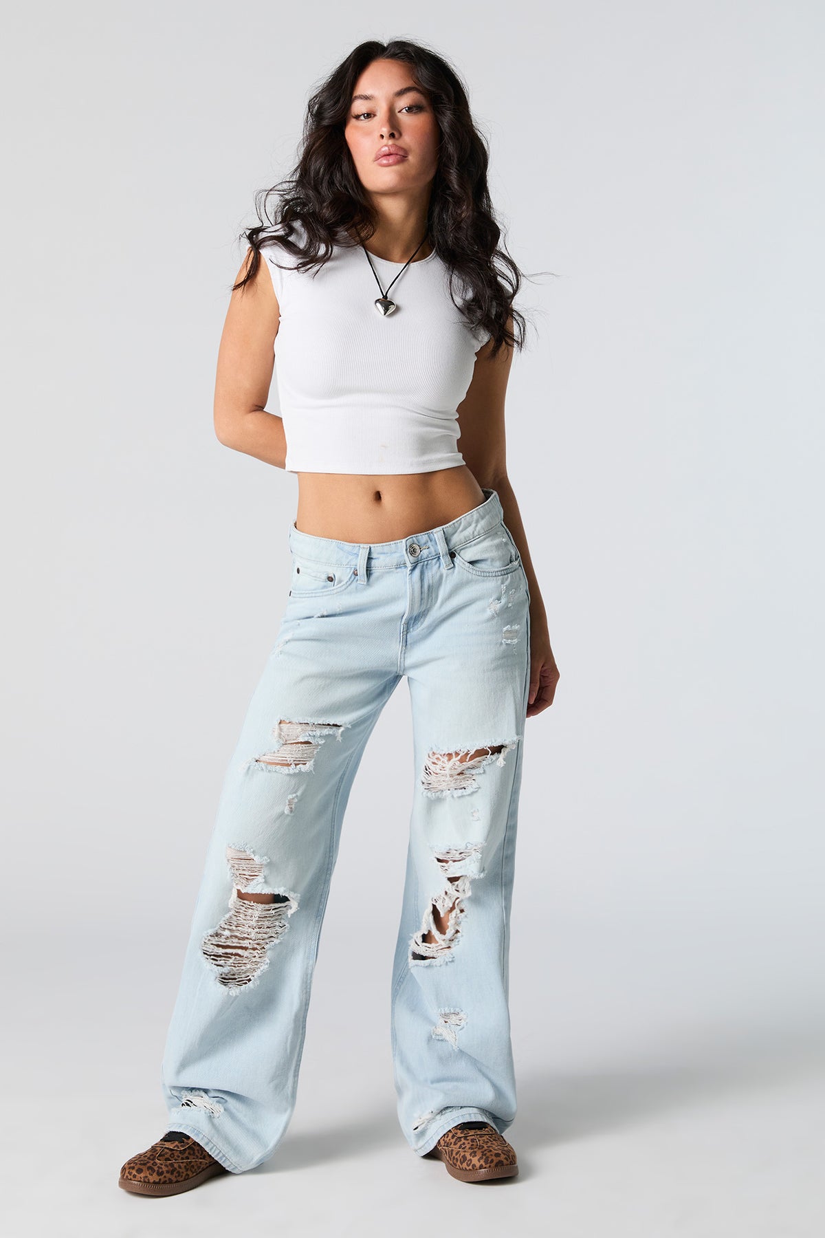 Light Wash Distressed Low Rise Skater Jean