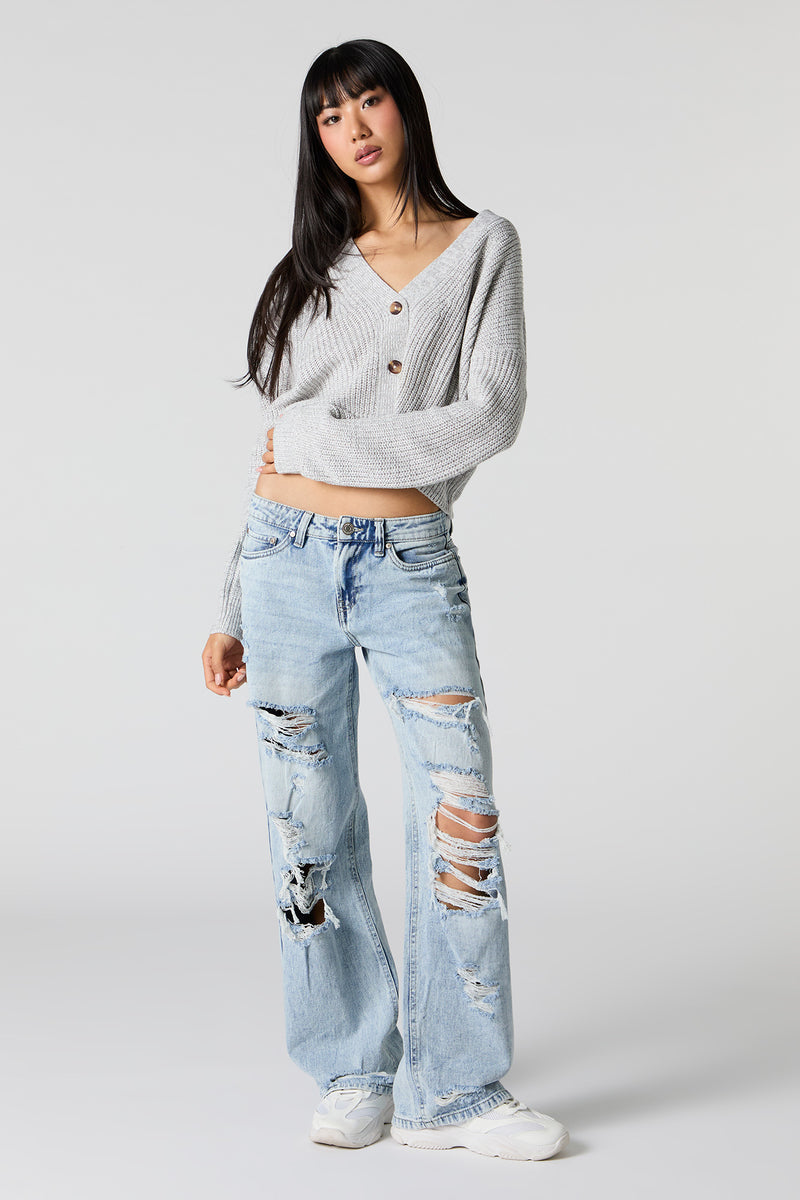 Medium Wash Distressed Low Rise Skater Jean