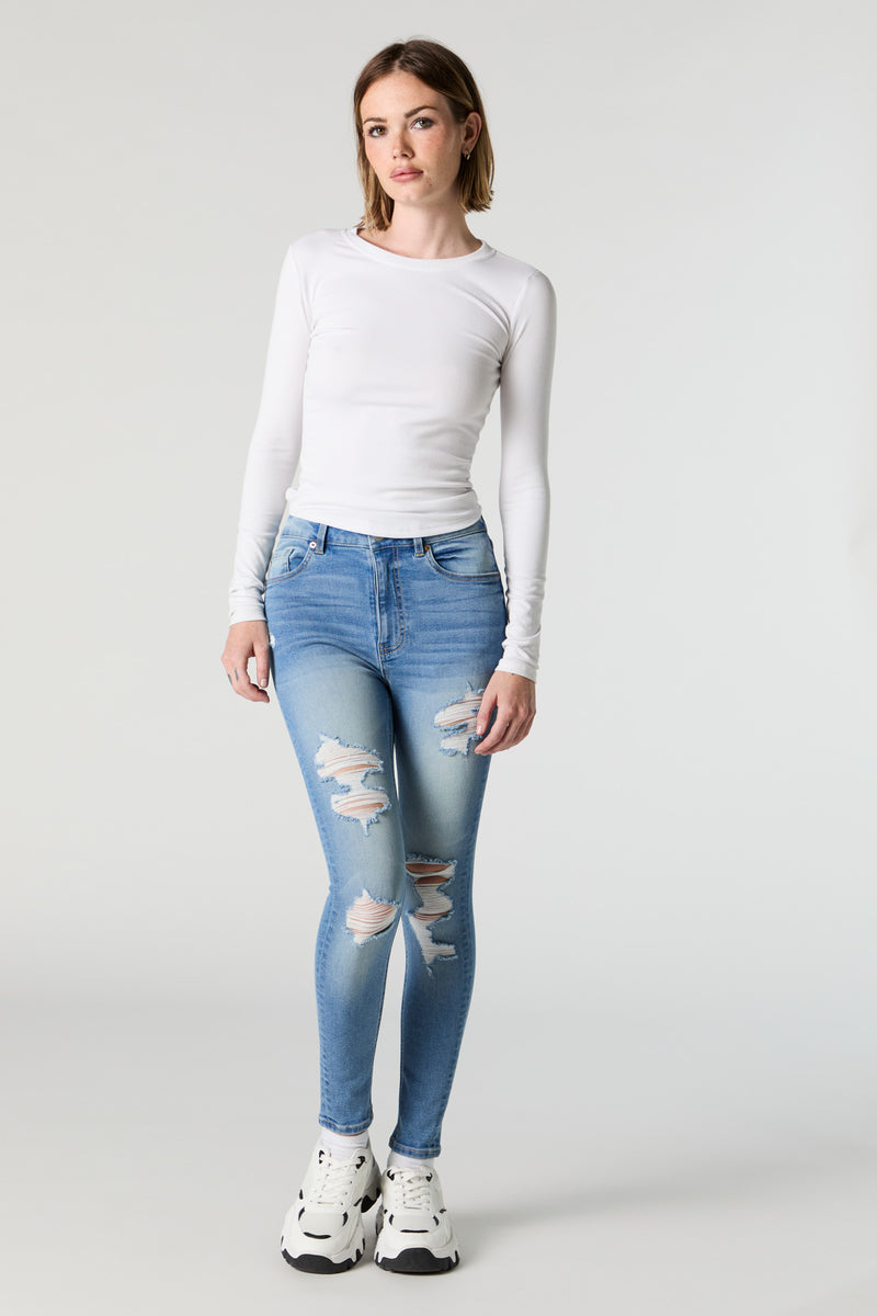 Miami Medium Wash High Rise Distressed Skinny Jean