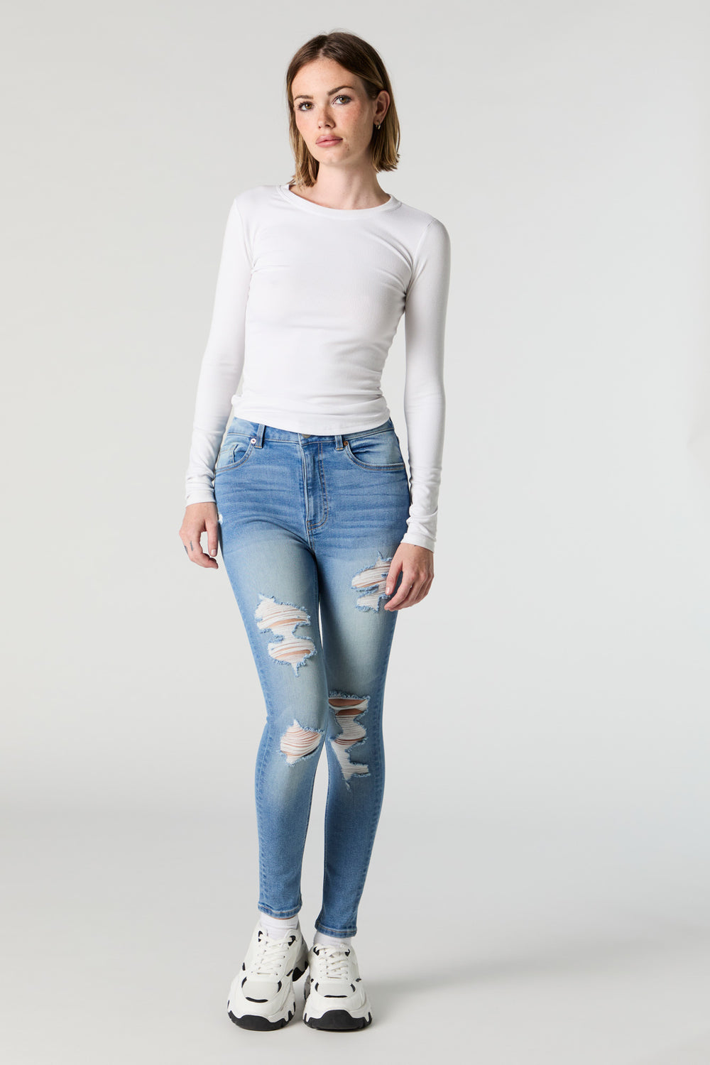 Miami Medium Wash High Rise Distressed Skinny Jean Miami Medium Wash High Rise Distressed Skinny Jean 1