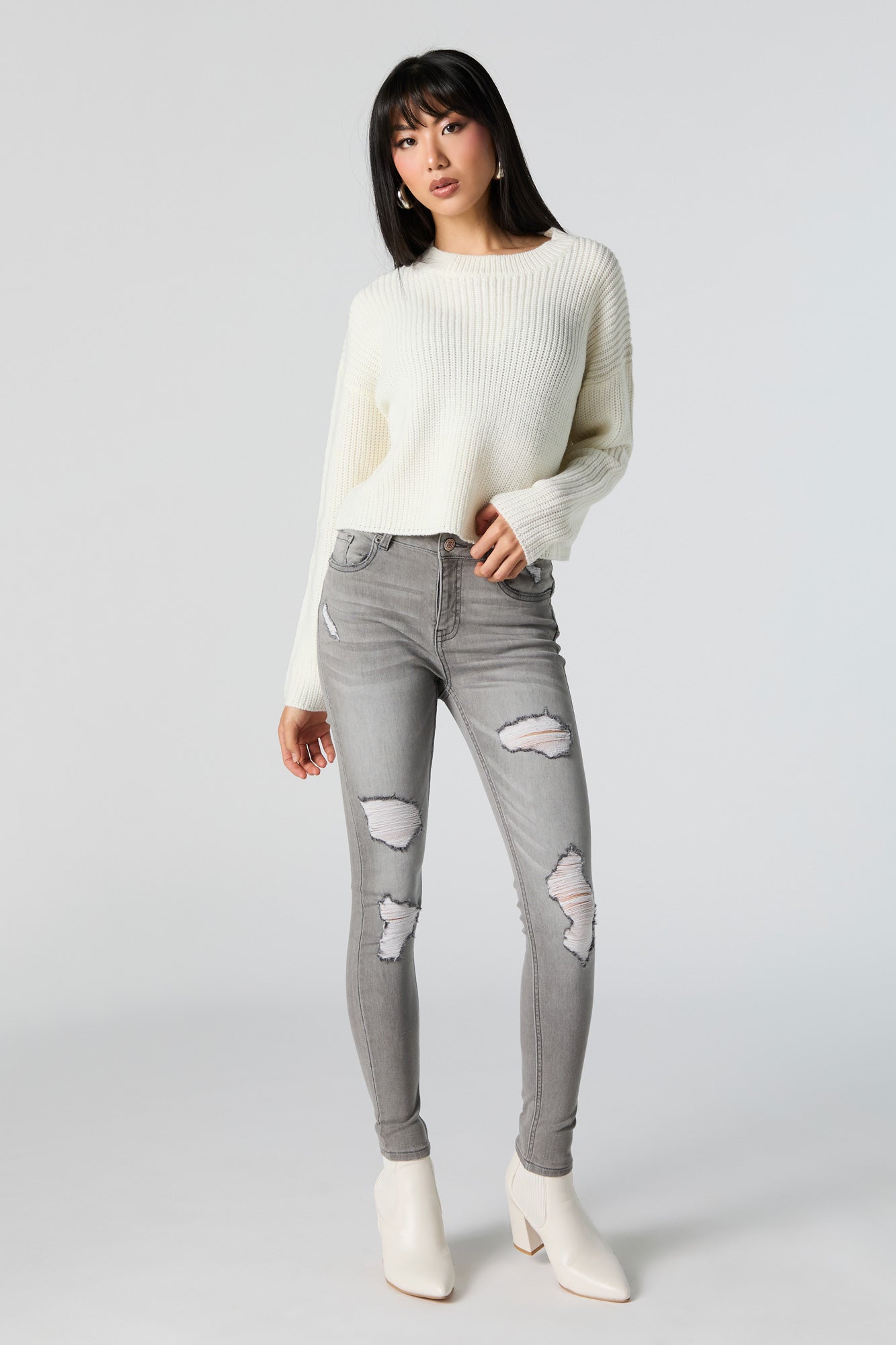 Rio Grey Wash Distressed Skinny Jean