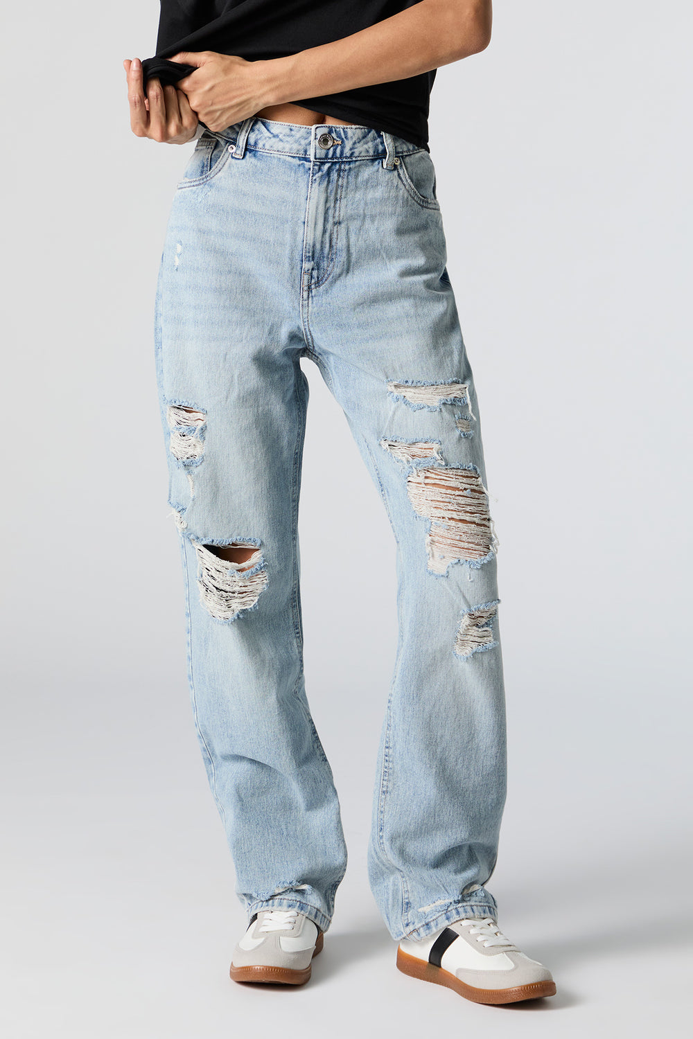 Light Wash High Rise Distressed Straight Leg Jean Light Wash High Rise Distressed Straight Leg Jean 2