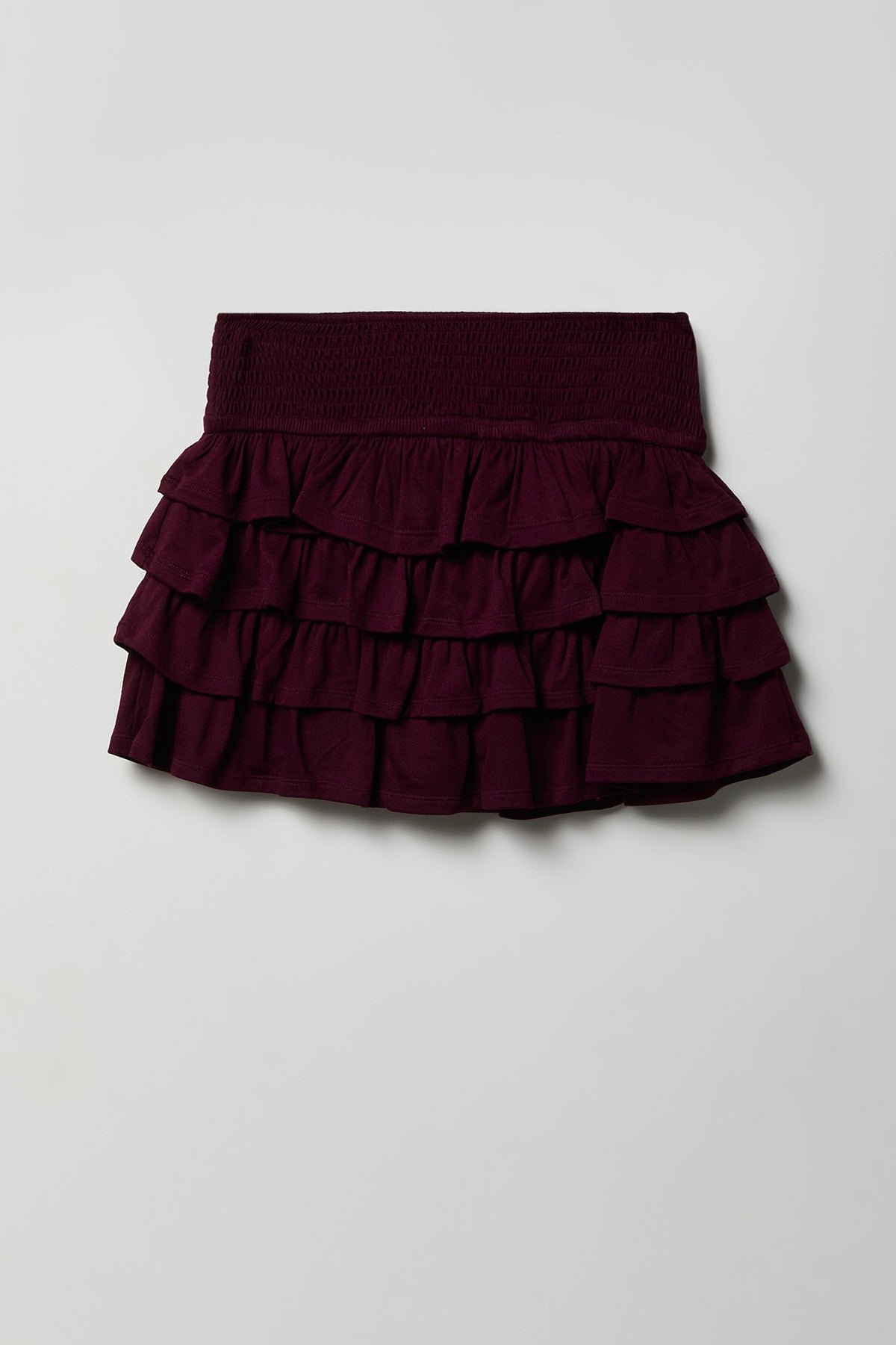 Ruffle Tiered Mini Skort - Burgundy