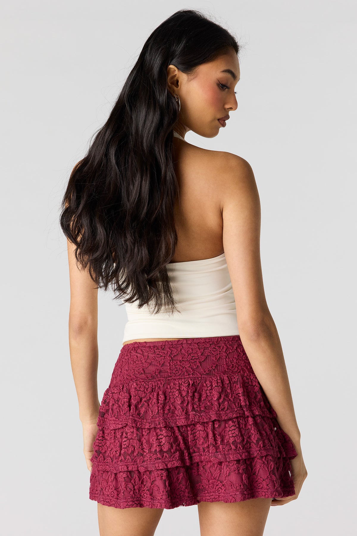 Alt View 2. Lace Tiered Mini Skort - Dark Red