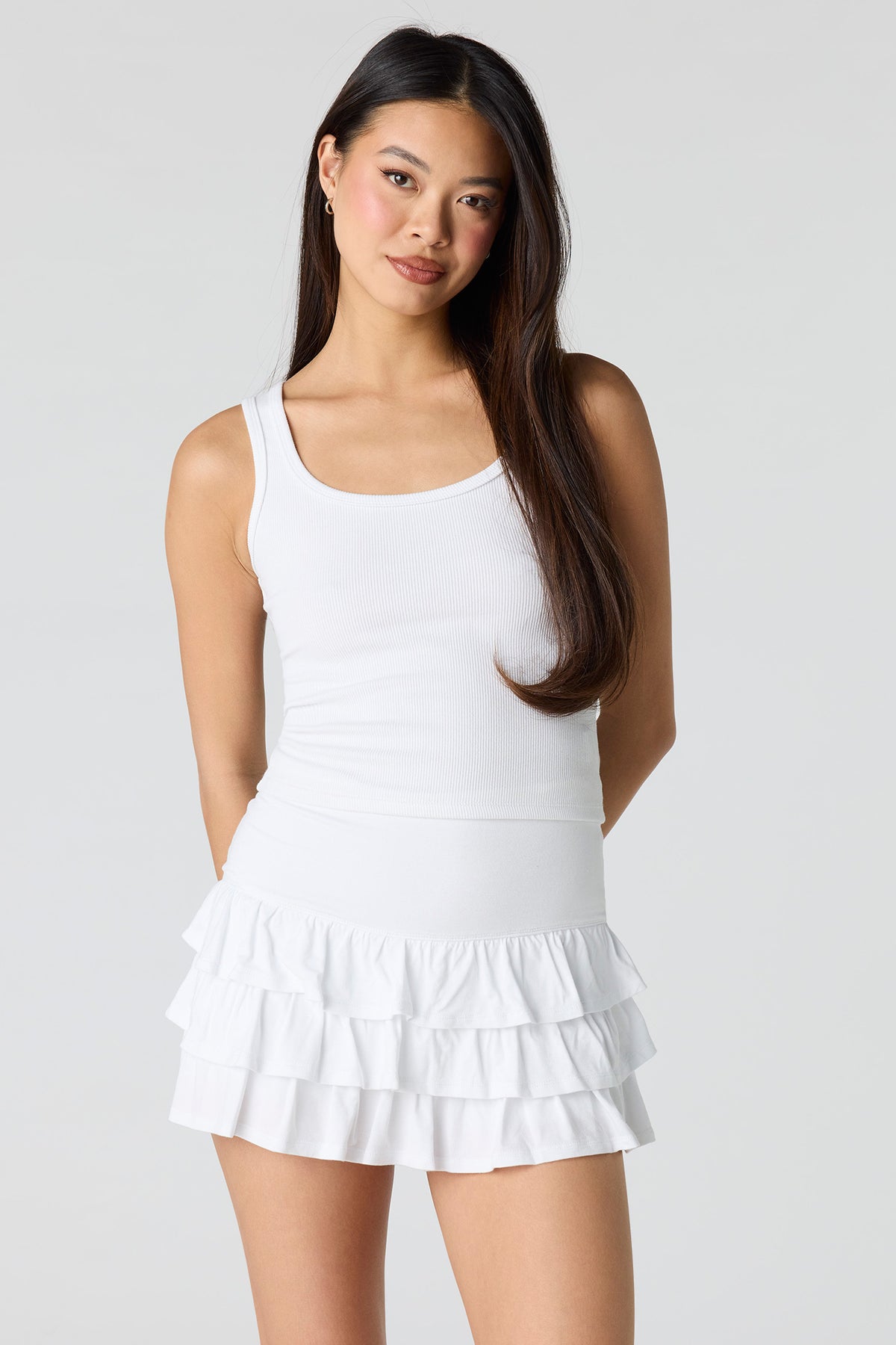Tiered Ruffle Mini Skort - White