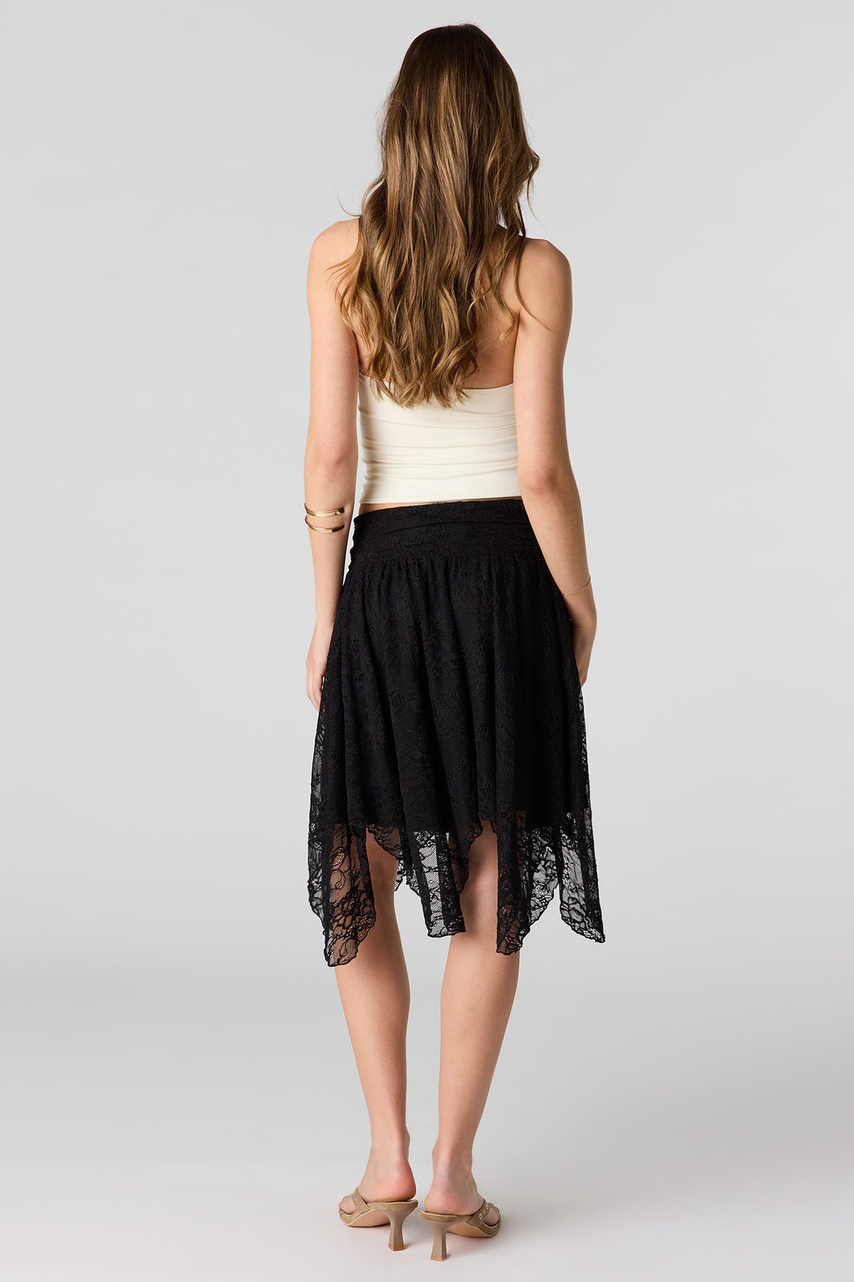 Alt View 3. Lace Asymmetrical Mini Skirt - Black