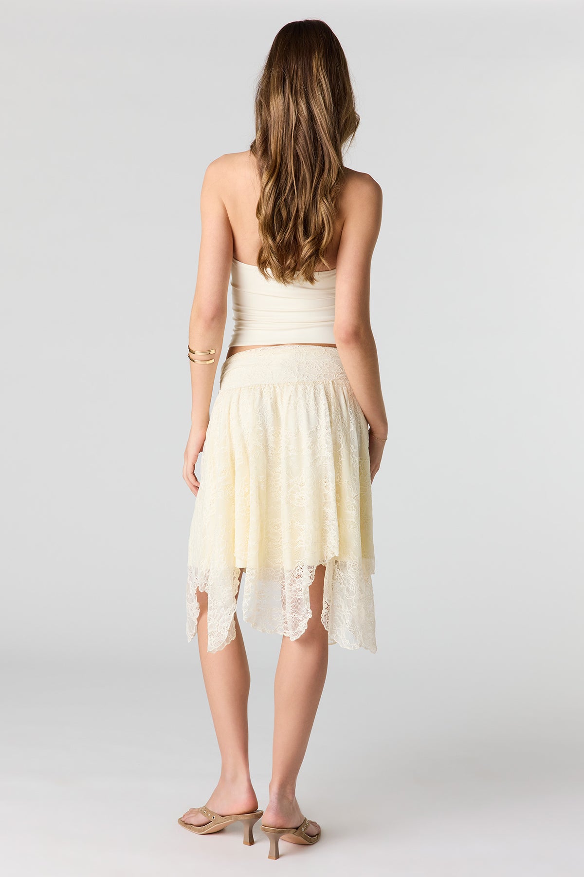 Alt View 3. Lace Asymmetrical Mini Skirt - Ivory