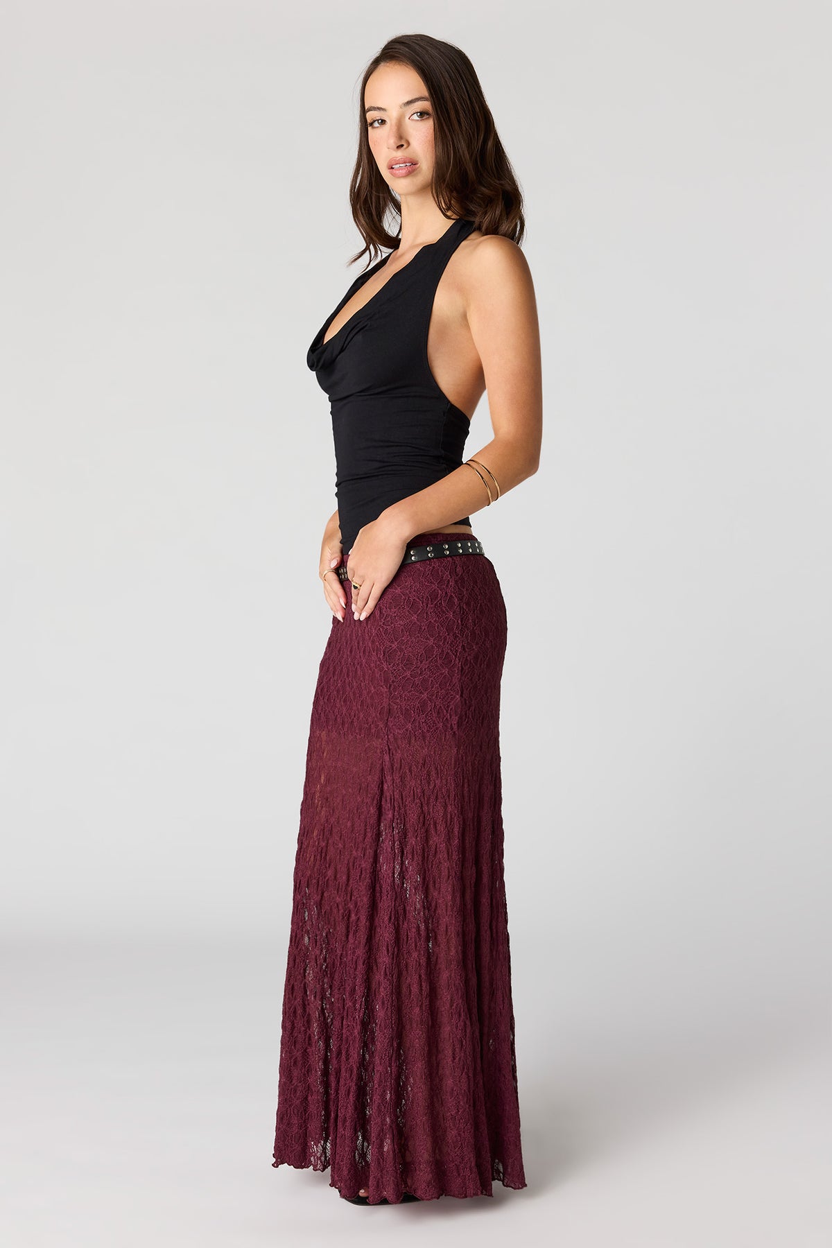 Alt View 2. Lace Maxi Skirt - Dark Red