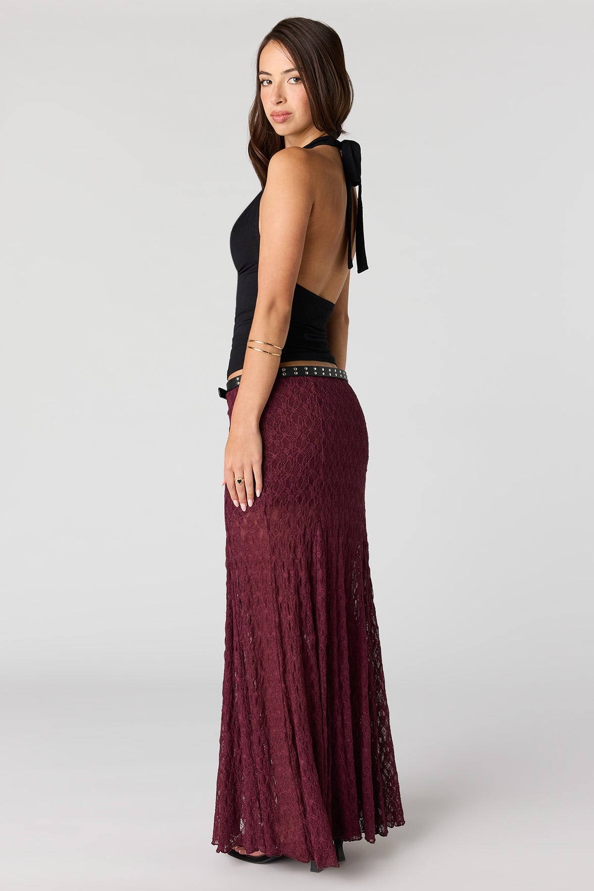 Alt View 3. Lace Maxi Skirt - Dark Red