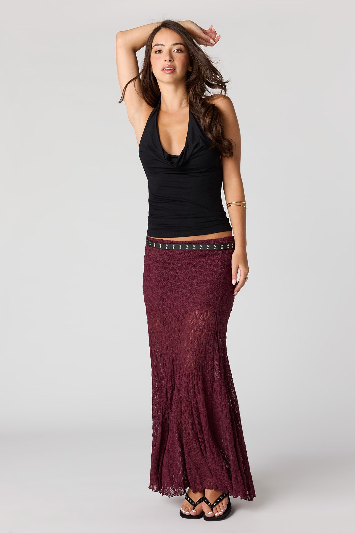 Lace Maxi Skirt - Dark Red