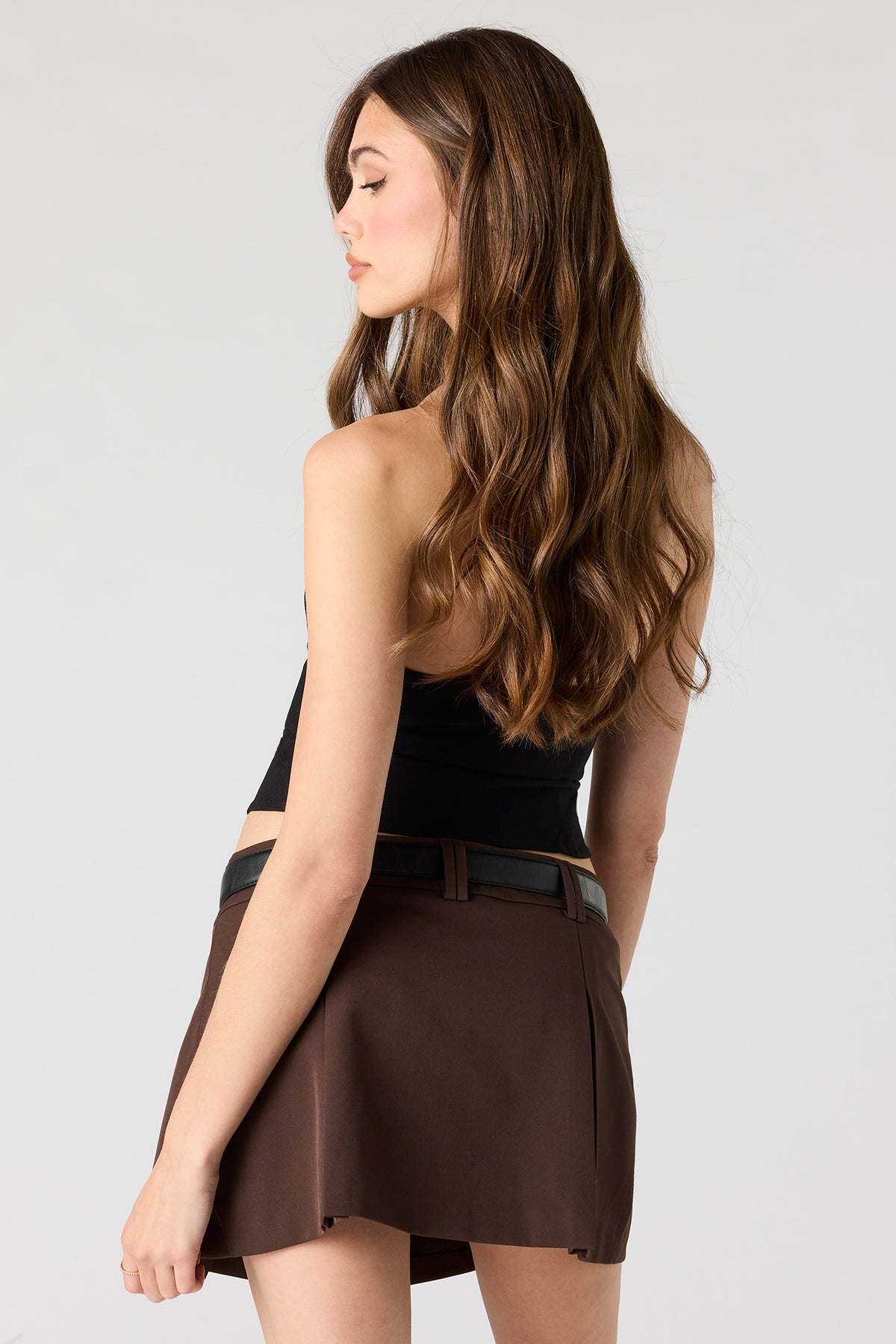 Alt View 2. Belted Pleated Mini Skort - Brown