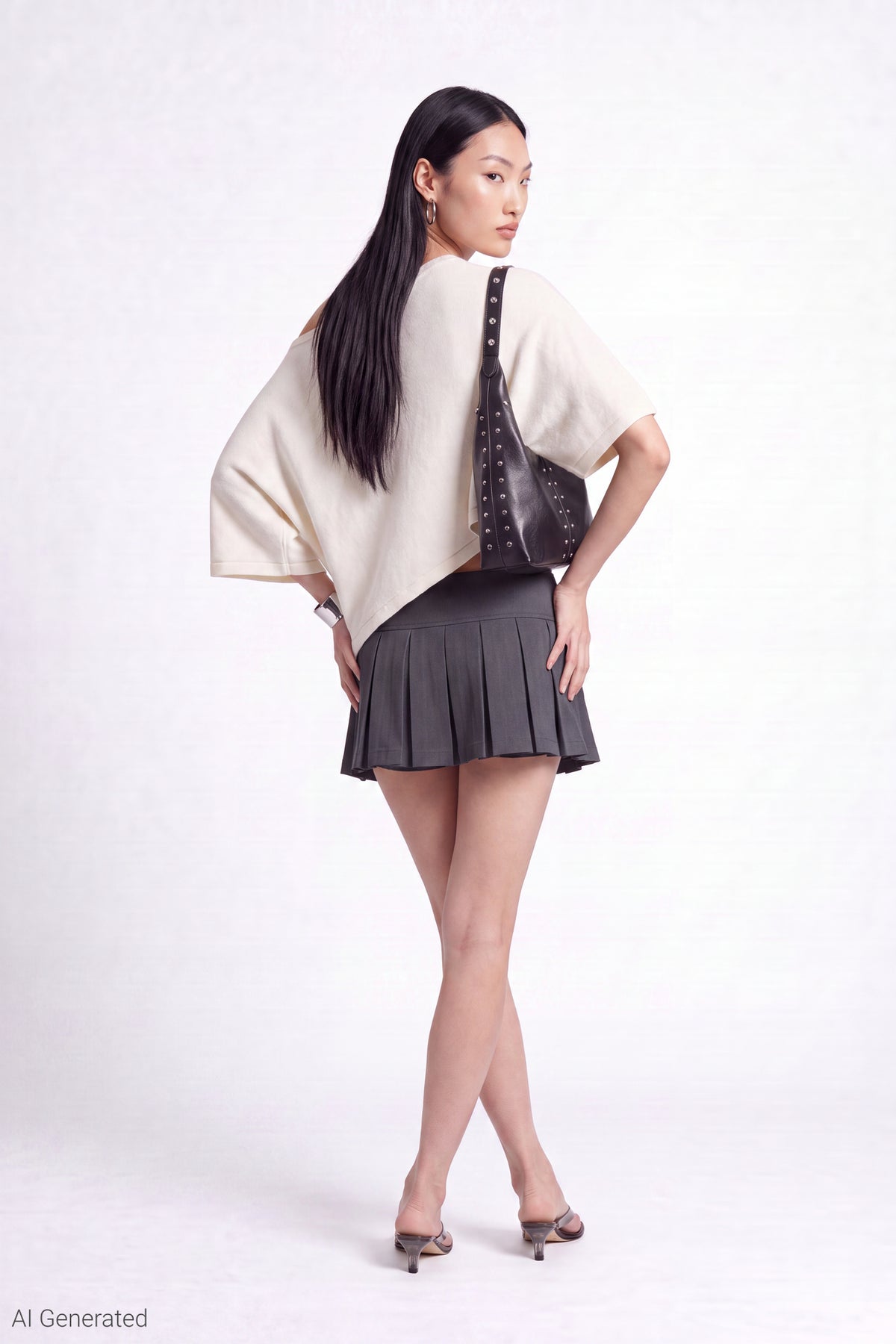 Alt View 2. Pleated Micro Mini Skort - Charcoal