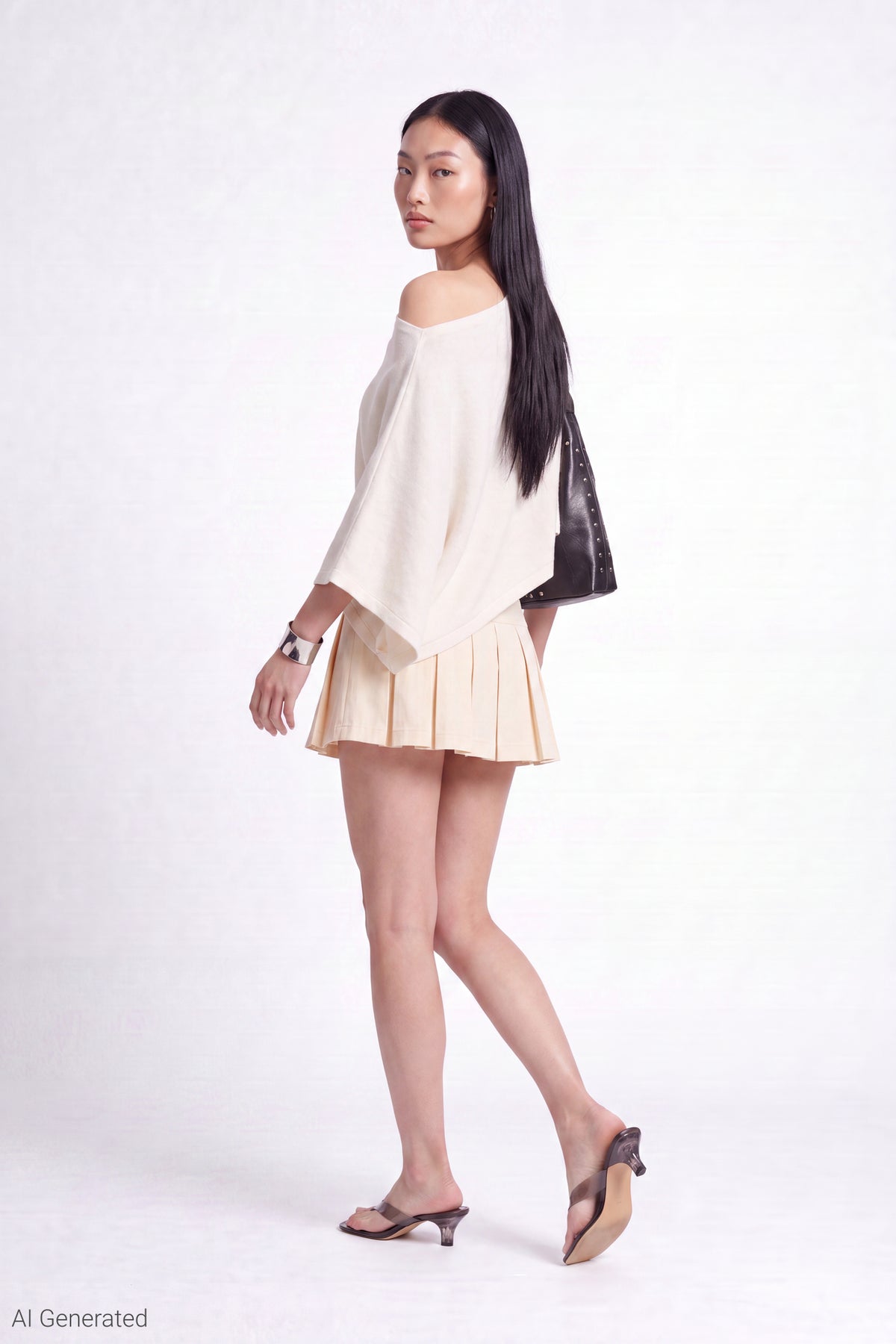 Alt View 2. Pleated Micro Mini Skort - Ivory