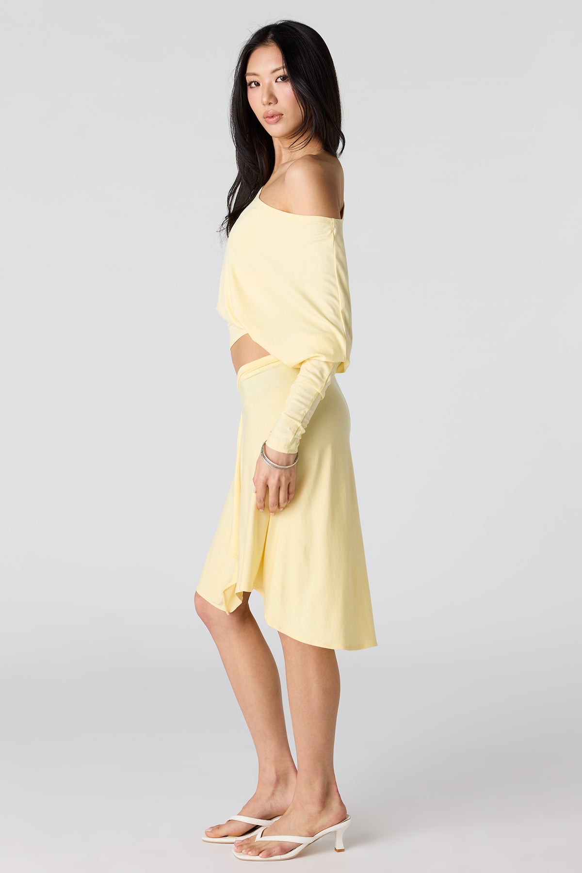 Alt View 2. Asymmetrical Midi Skirt - Pale Yellow