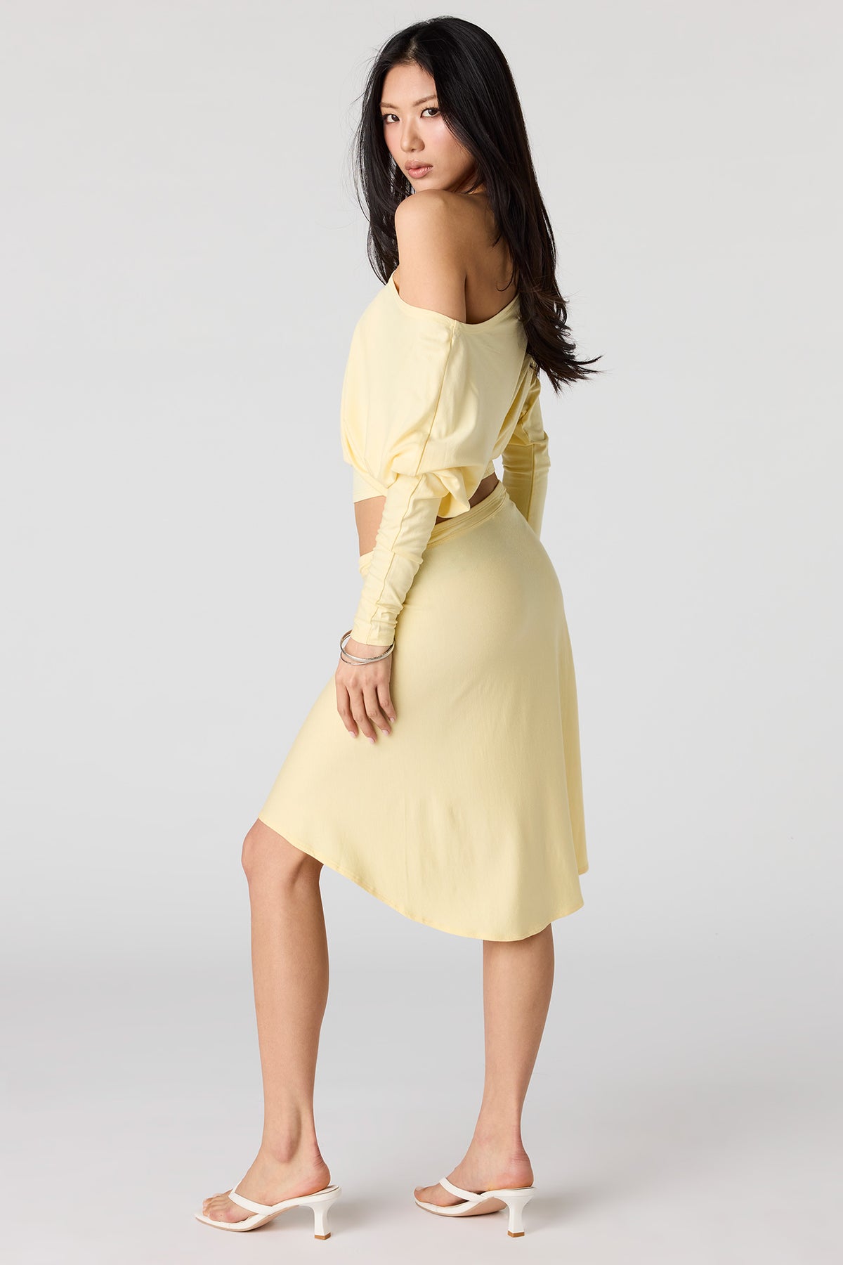 Alt View 3. Asymmetrical Midi Skirt - Pale Yellow