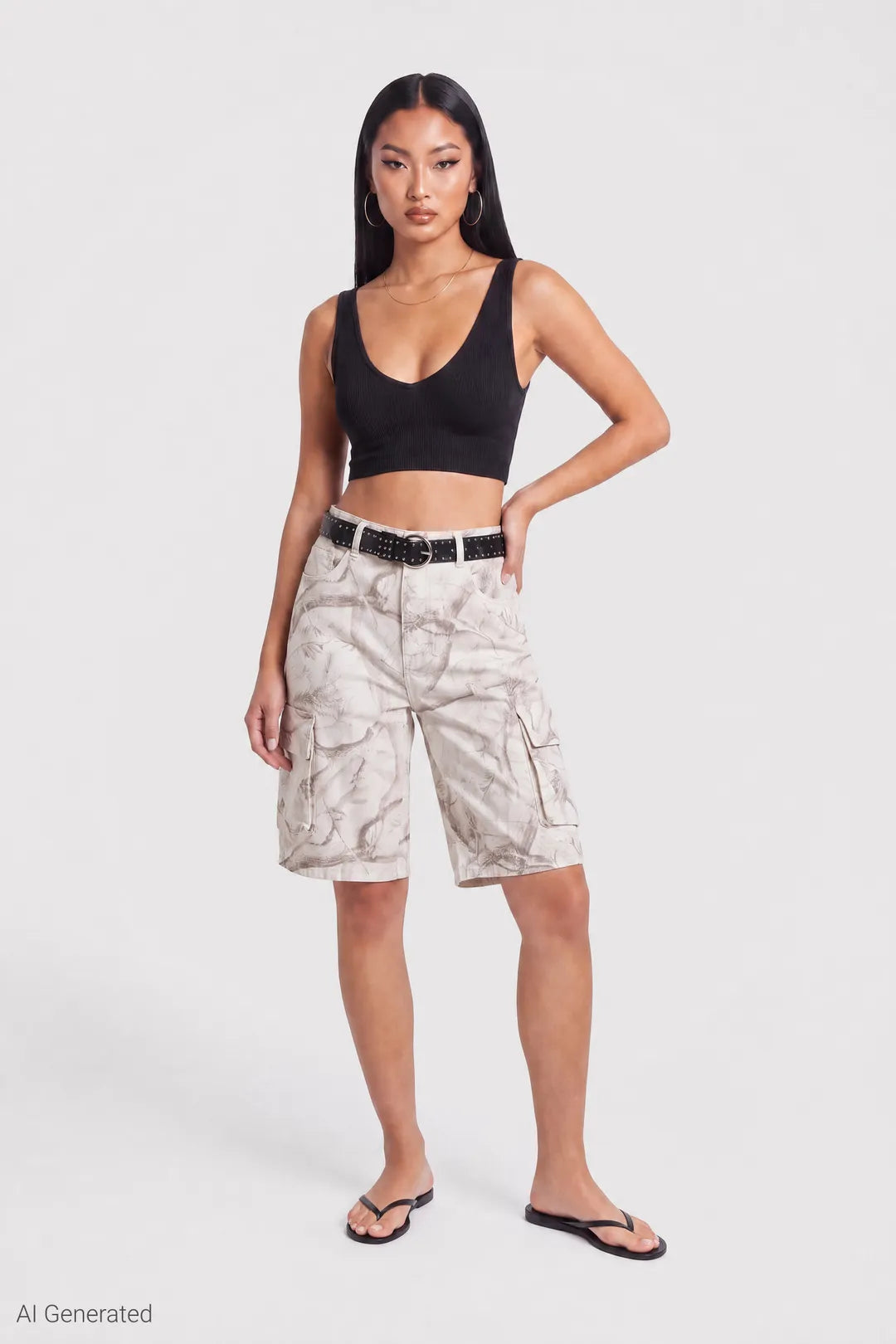 Alt View 2. Belted Bermuda Cargo Short - White