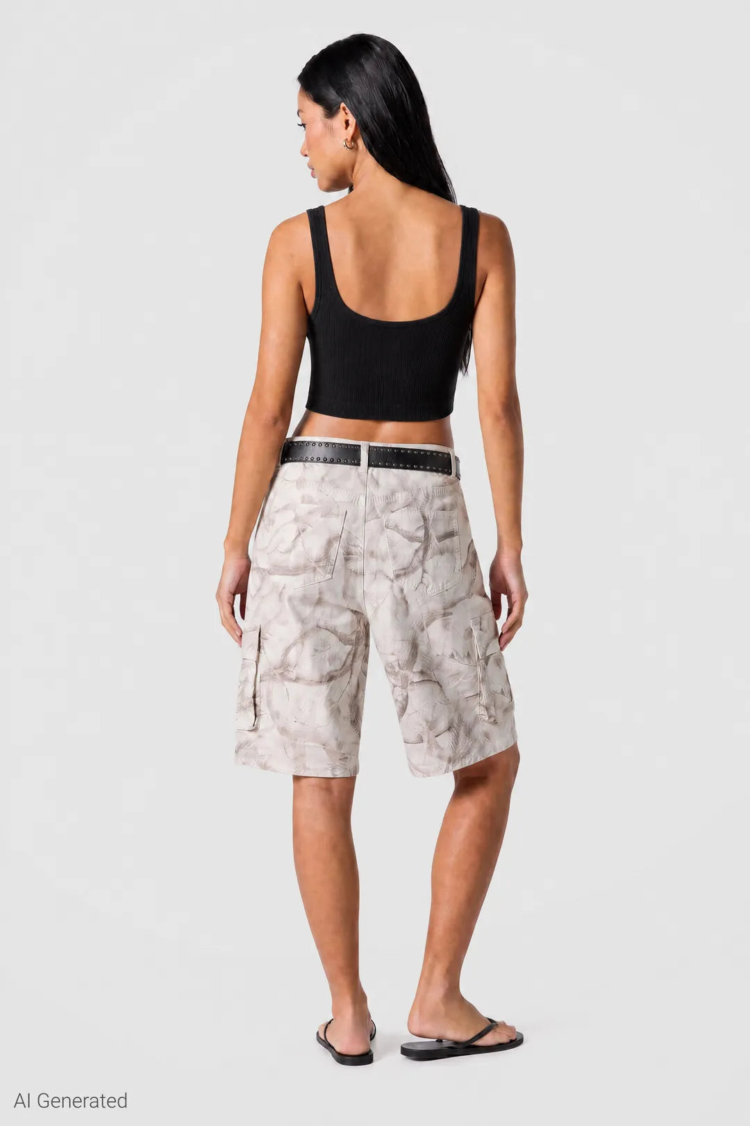 Alt View 3. Belted Bermuda Cargo Short - White