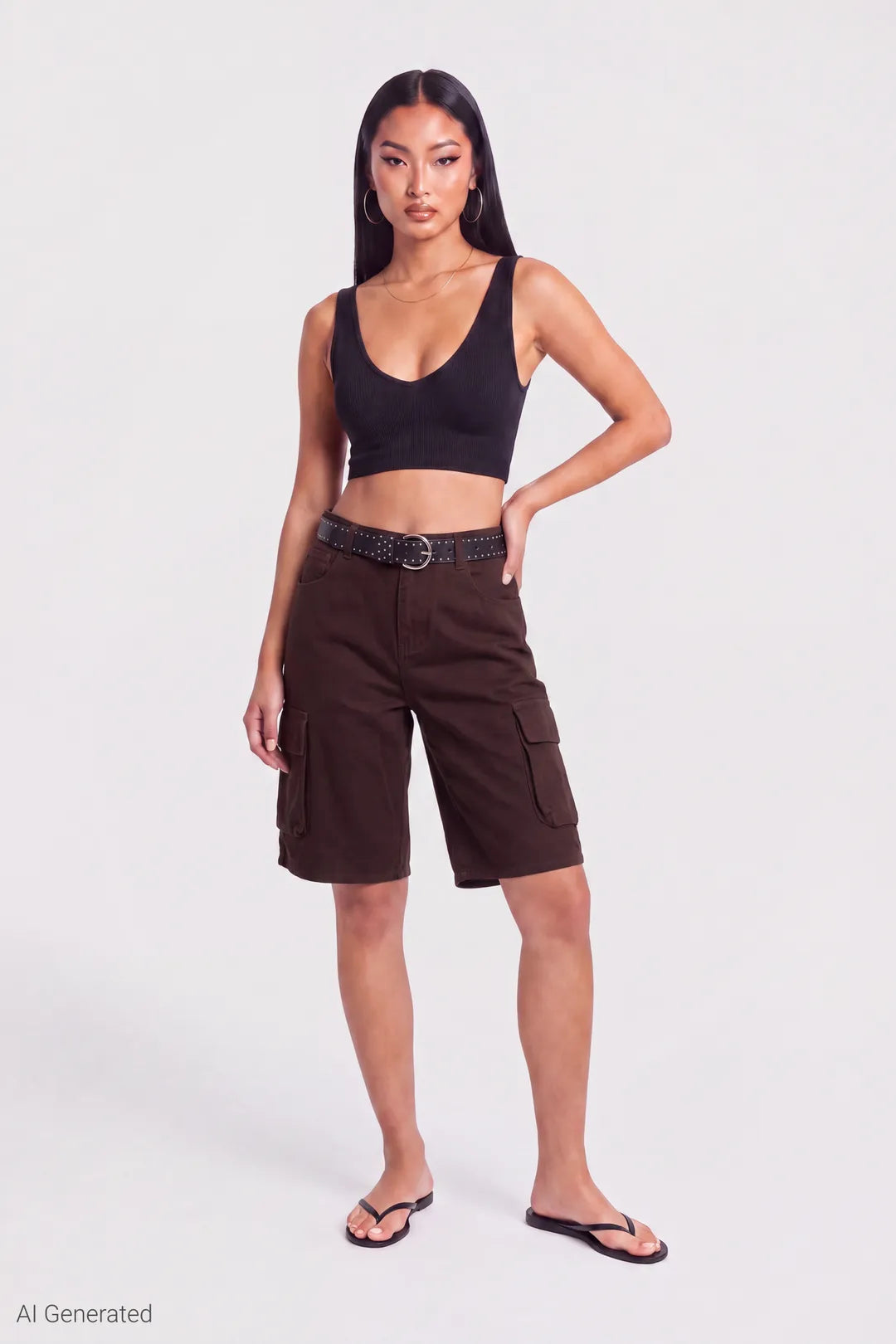 Alt View 2. Belted Bermuda Cargo Short - Brown