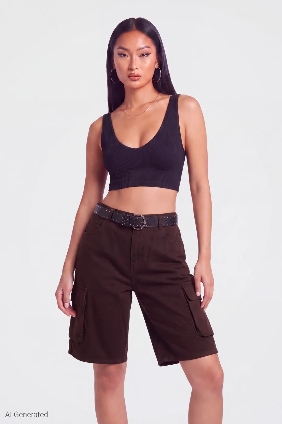 Belted Bermuda Cargo Short - Brown