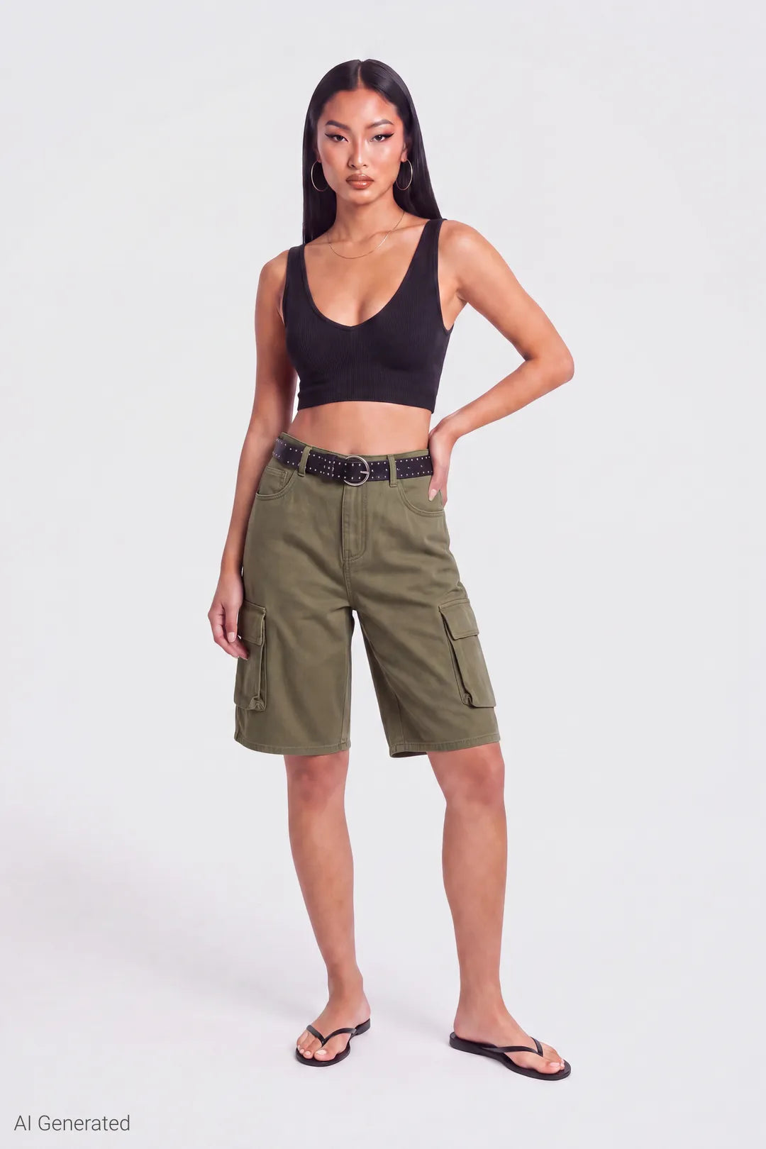 Alt View 2. Belted Bermuda Cargo Short - Green