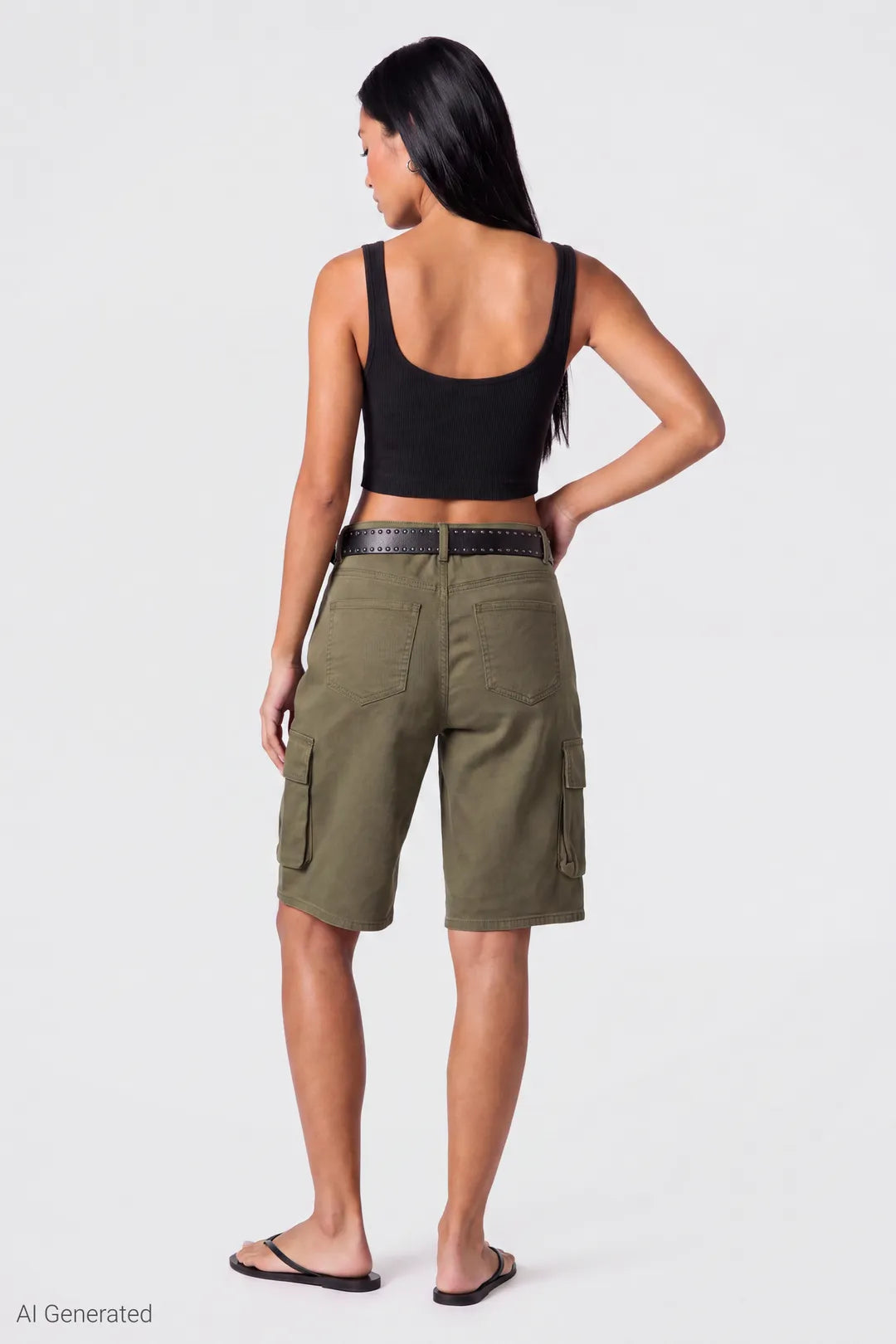 Alt View 3. Belted Bermuda Cargo Short - Green