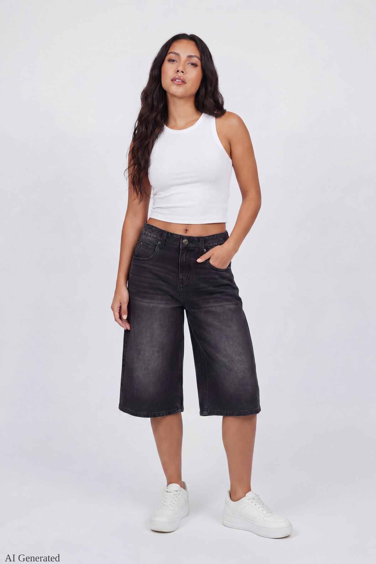 Low Rise Super Baggy Washed Black Jort 16" - Black