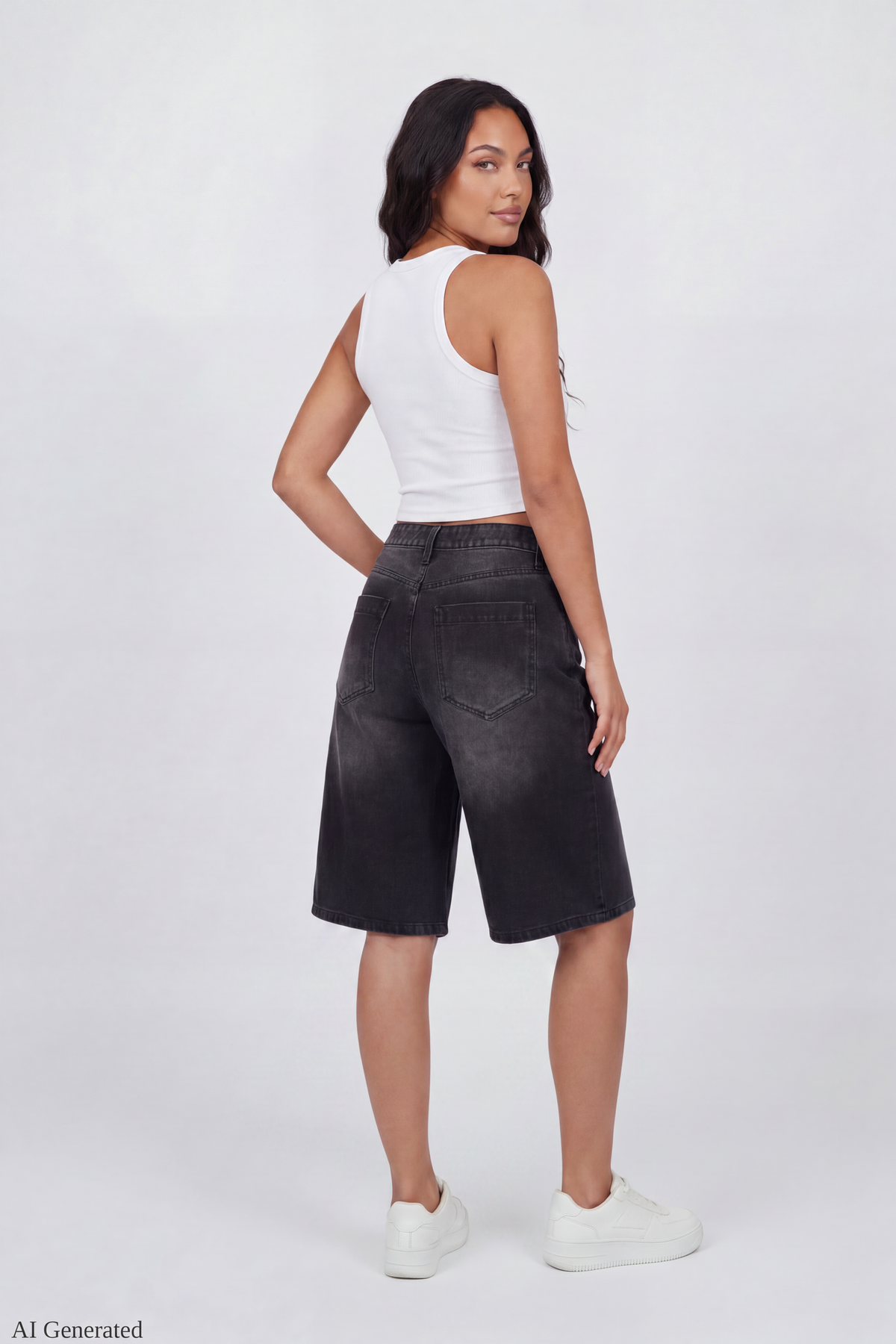Alt View 2. Low Rise Super Baggy Washed Black Jort 16" - Black