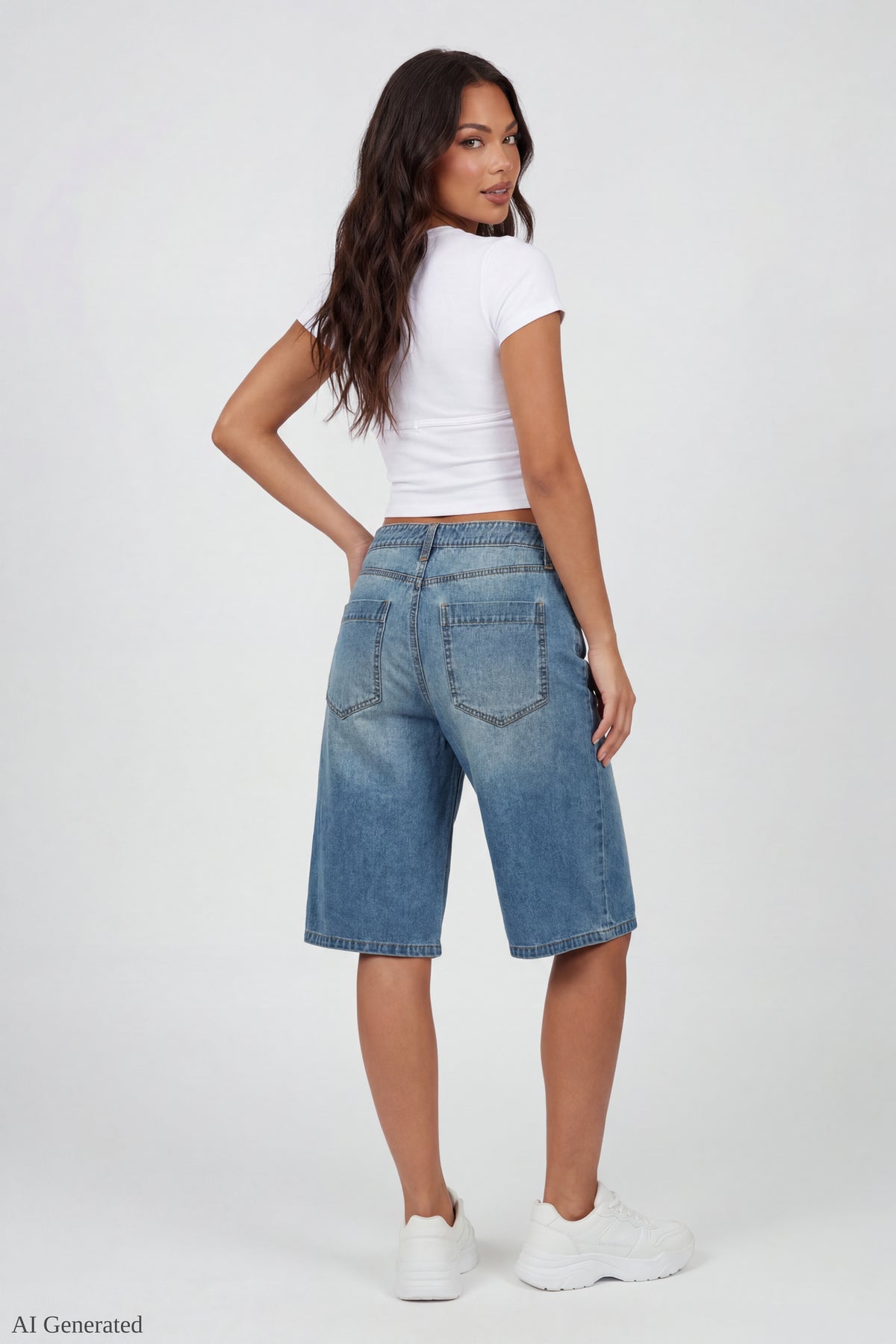 Alt View 2. Low Rise Super Baggy Vintage Medium Jort 16" - Pacific Blue