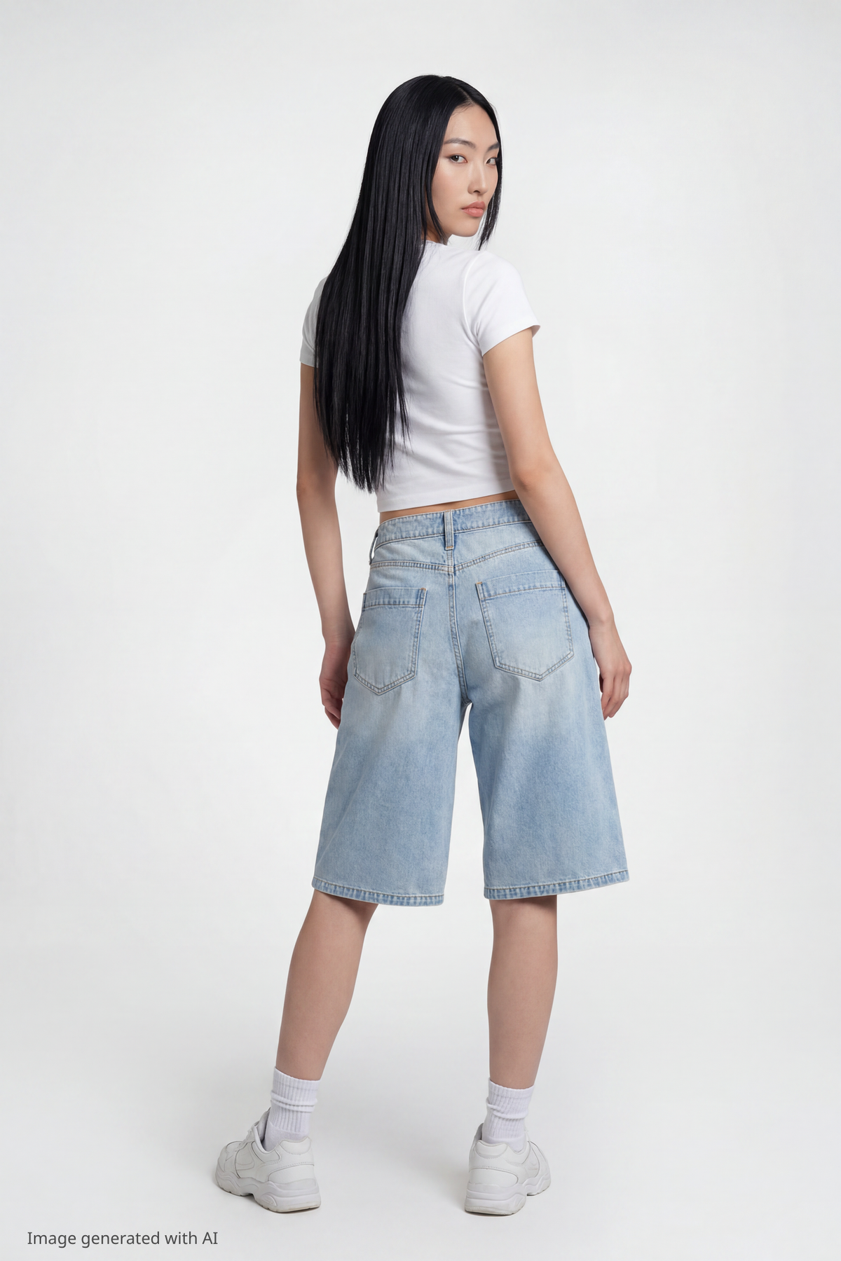 Alt View 2. Low Rise Super Baggy Light Jort 16" - Light Denim Blue