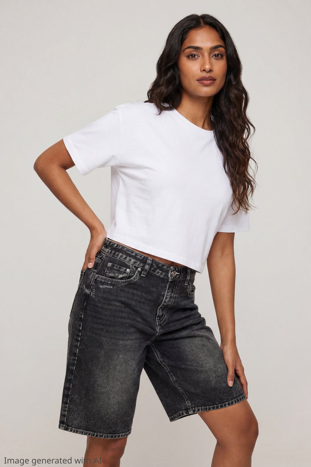 Alt View 2. Low Rise Baggy Washed Black Jort 13" - Black