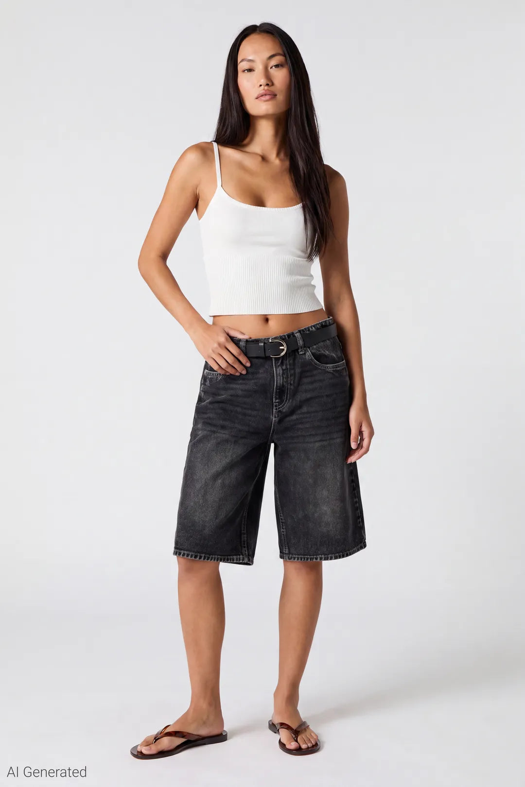 Baggy Belted Jort - Black Front 1333x2000 - Black