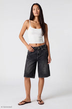 Baggy Belted Jort - Black Front 1333x2000