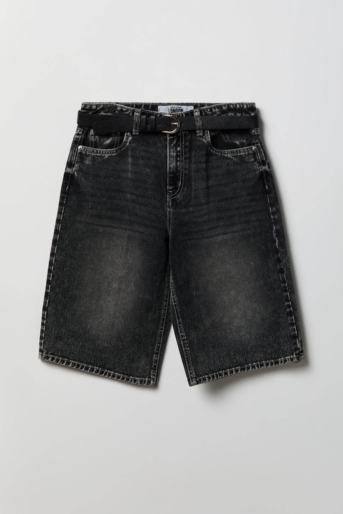 Low Rise Super Baggy Belted Jort 13" - Black