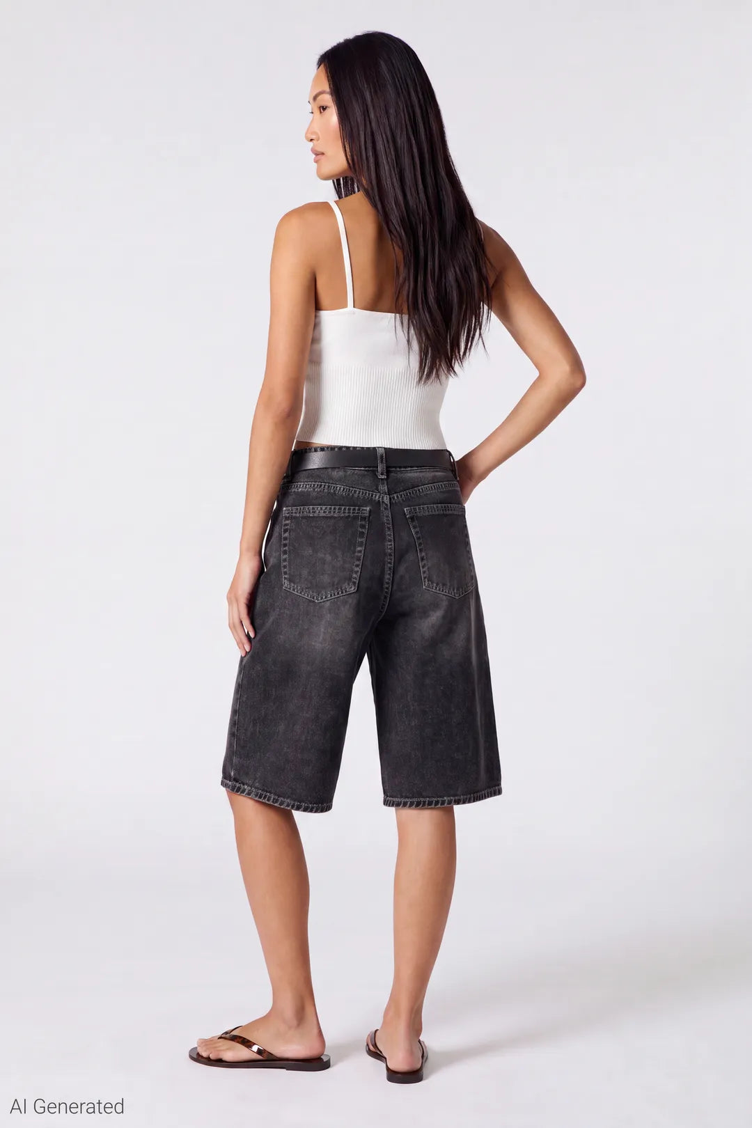 Alt View 2. Baggy Belted Jort - Black Back 1333x2000 - Black